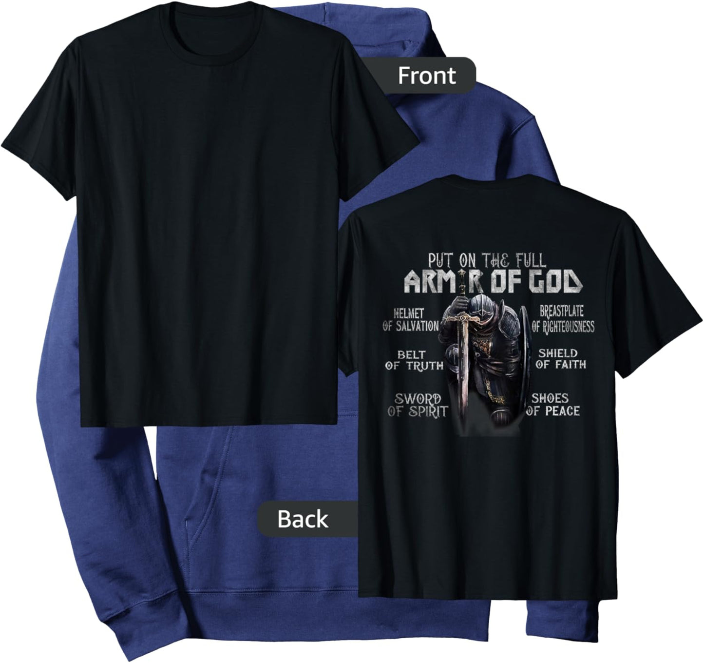 Put On The Full Armor Of God, Bible Verse Religious (Back) Hoodie - Hoodie | Navy