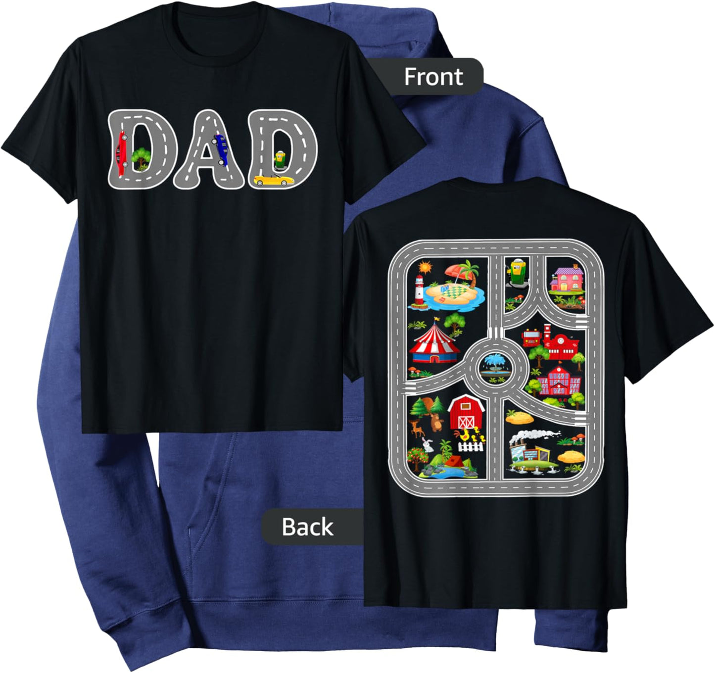 Play Cars On Dad's Back Mat Road Car Race Track (Two Side) Hoodie - Hoodie | Navy