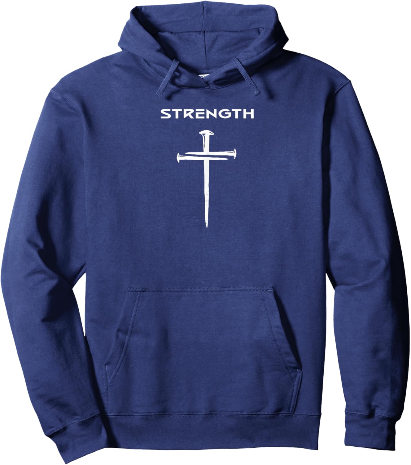 Strength Christian Minimalist Religious Three Nails Cross Hoodie - Hoodie | Navy