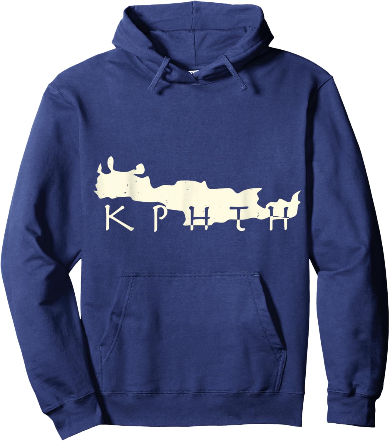 Crete Island Outline Cretan Script Hoodie - Hoodie | Navy
