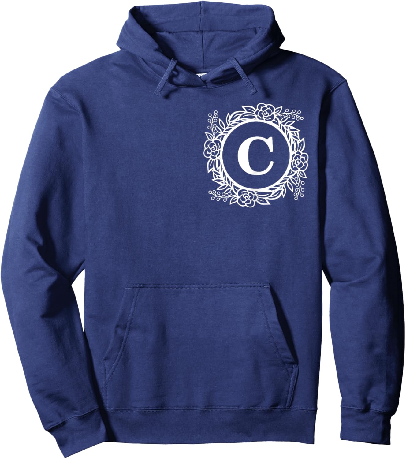 Personalized Monogram Letter C Initial Cute Floral Wreath Hoodie - Hoodie | Navy