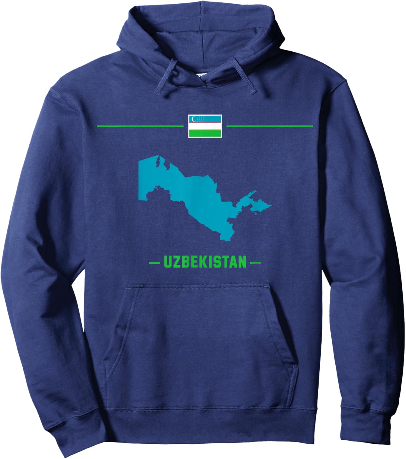 Map of Uzbekistan isolated with flag and name of the country Hoodie - Hoodie | Navy