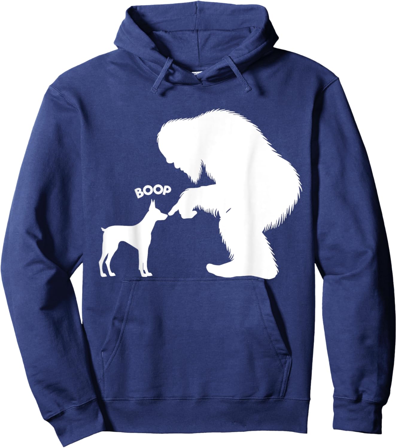 DesignDorks -Adults Funny Bigfoot Sasquatch Doberman Pinscher Boop Black Short Sleeve Classic Fit Cotton Blend Hoodie - Hoodie | Navy