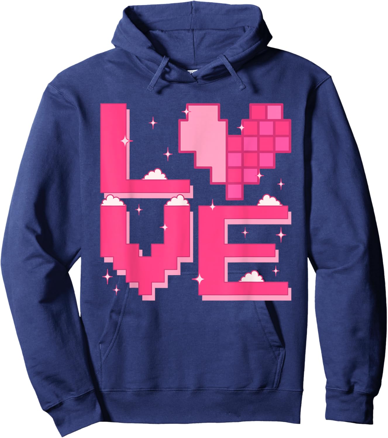 Love Heart Pixel Retro Gaming Costume 80s 90s Kawaii Outfit Hoodie - Hoodie | Navy