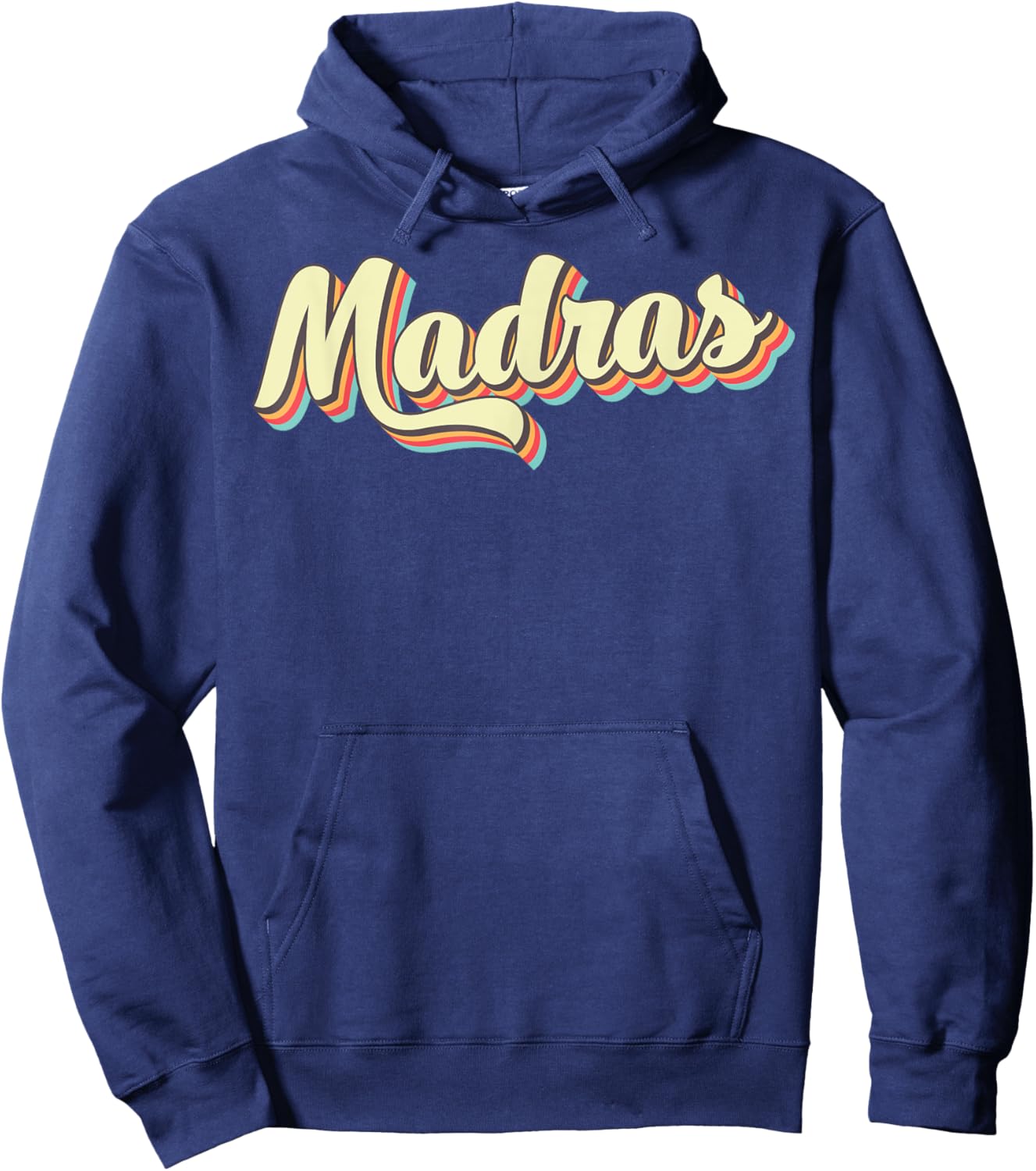 Madras Retro Art Baseball Font Vintage Hoodie - Hoodie | Navy