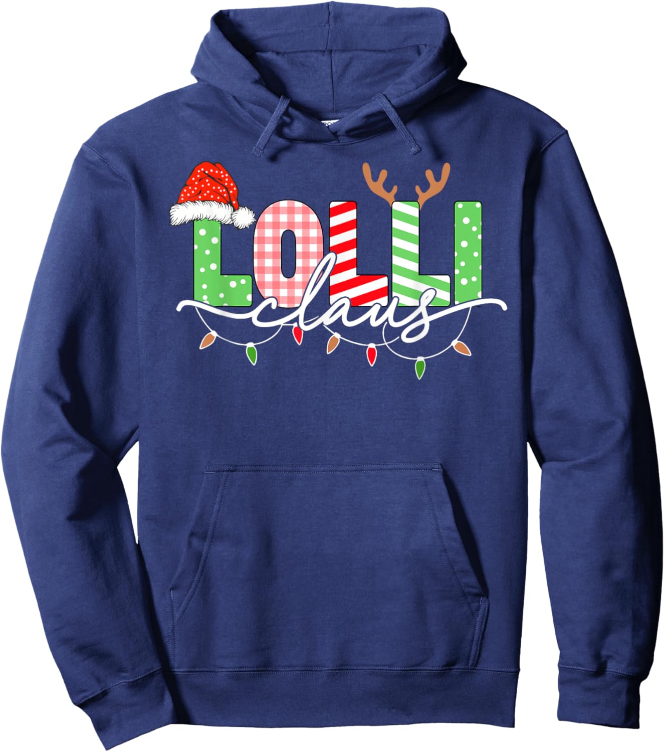 Lolli Claus Christmas Lights Santa Hat Family Matching Hoodie - Hoodie | Navy