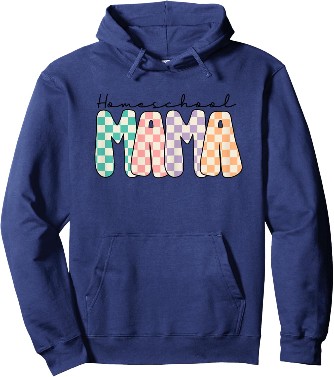 Groovy Homeschool Mama Retro Checkered Mom Teacher Hoodie - Hoodie | Navy