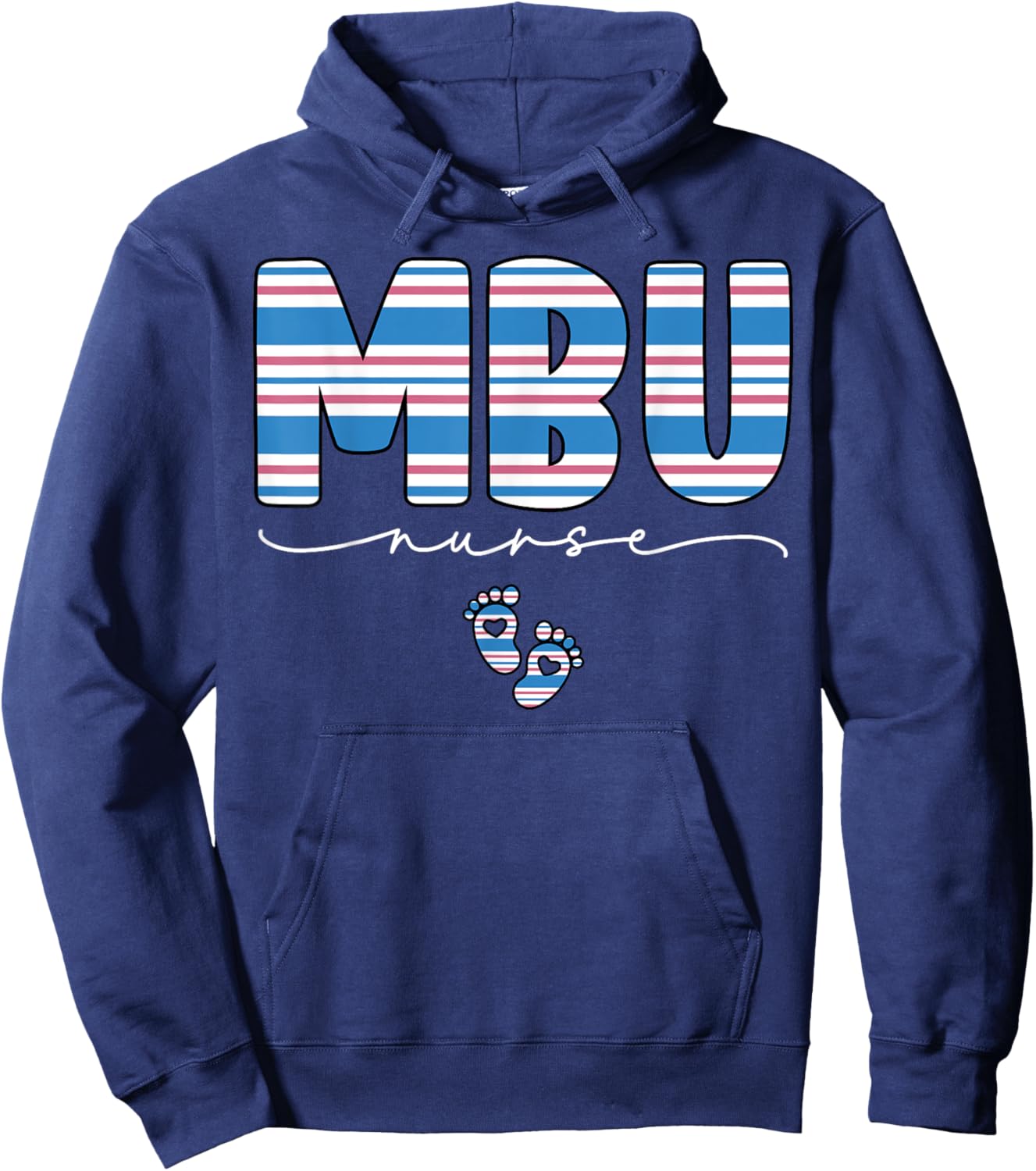 Swaddle MBU Nurse Hospital Mother Baby Unit Blanket Striped Hoodie - Hoodie | Navy