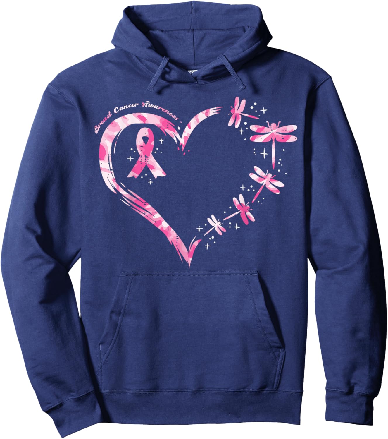 Breast Cancer Heart Dragonflies Awareness Women Kids Men Hoodie - Hoodie | Navy