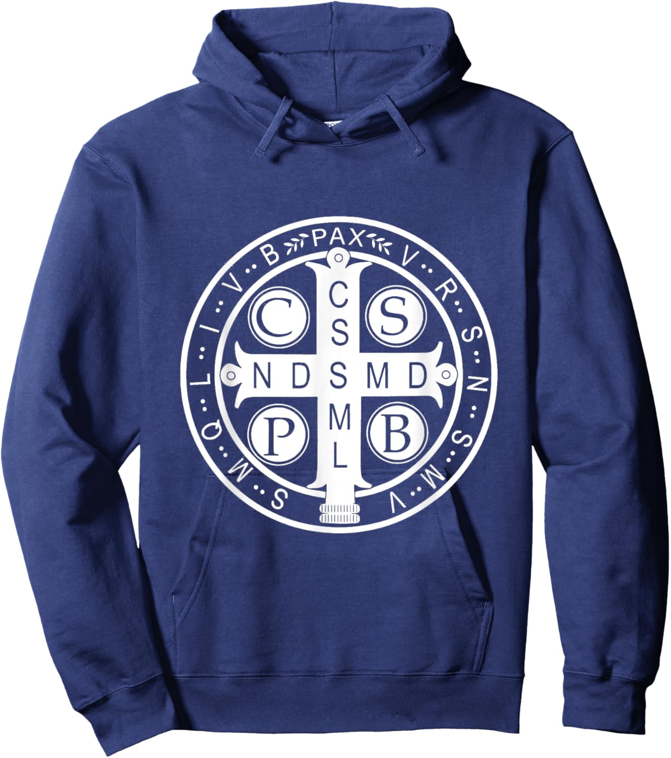 St. Benedict Medal - Traditional Latin Catholic Christian Hoodie - Hoodie | Navy