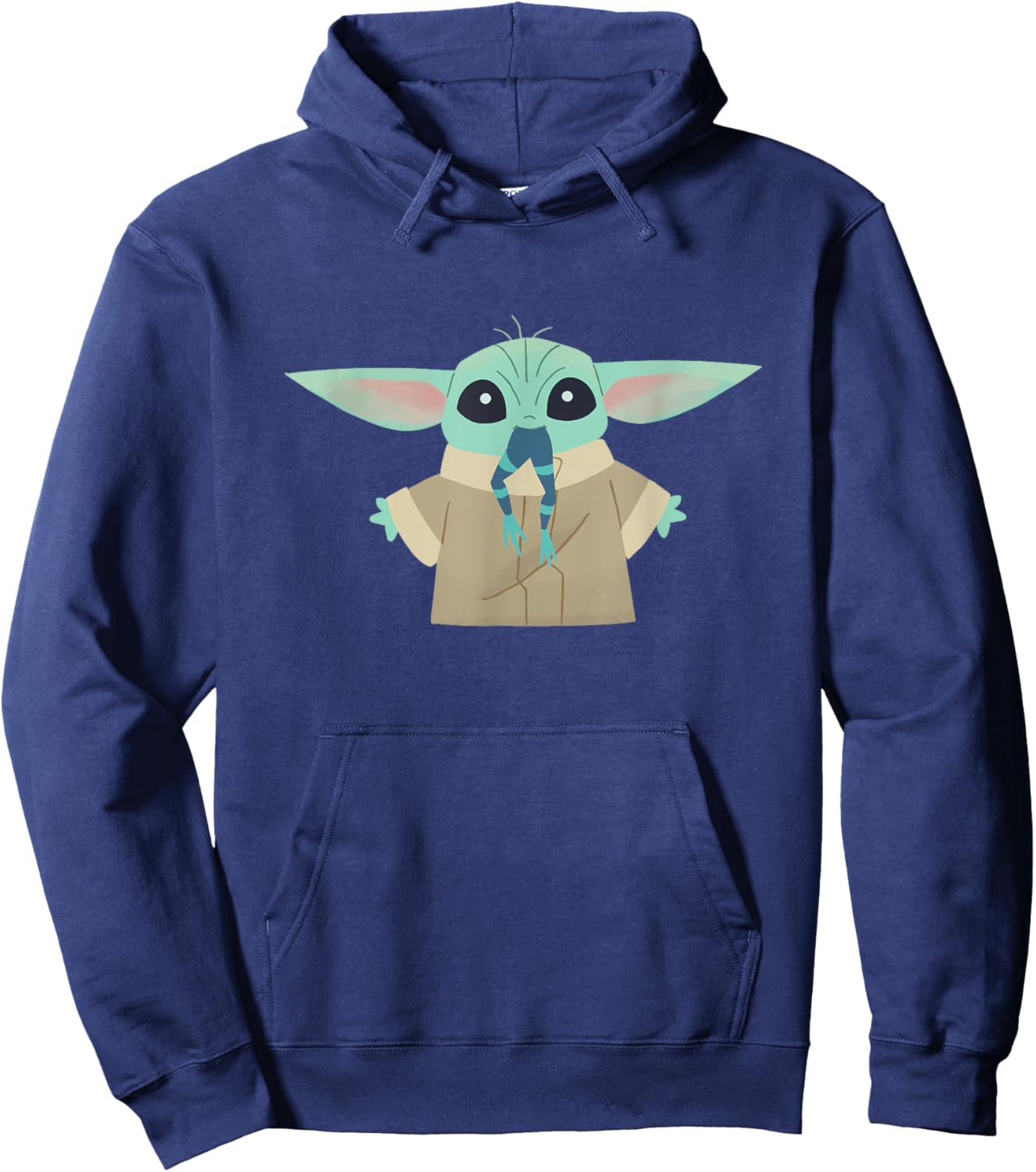 Star Wars The Mandalorian Grogu Eating Frog Cartoon Hoodie - Hoodie | Navy