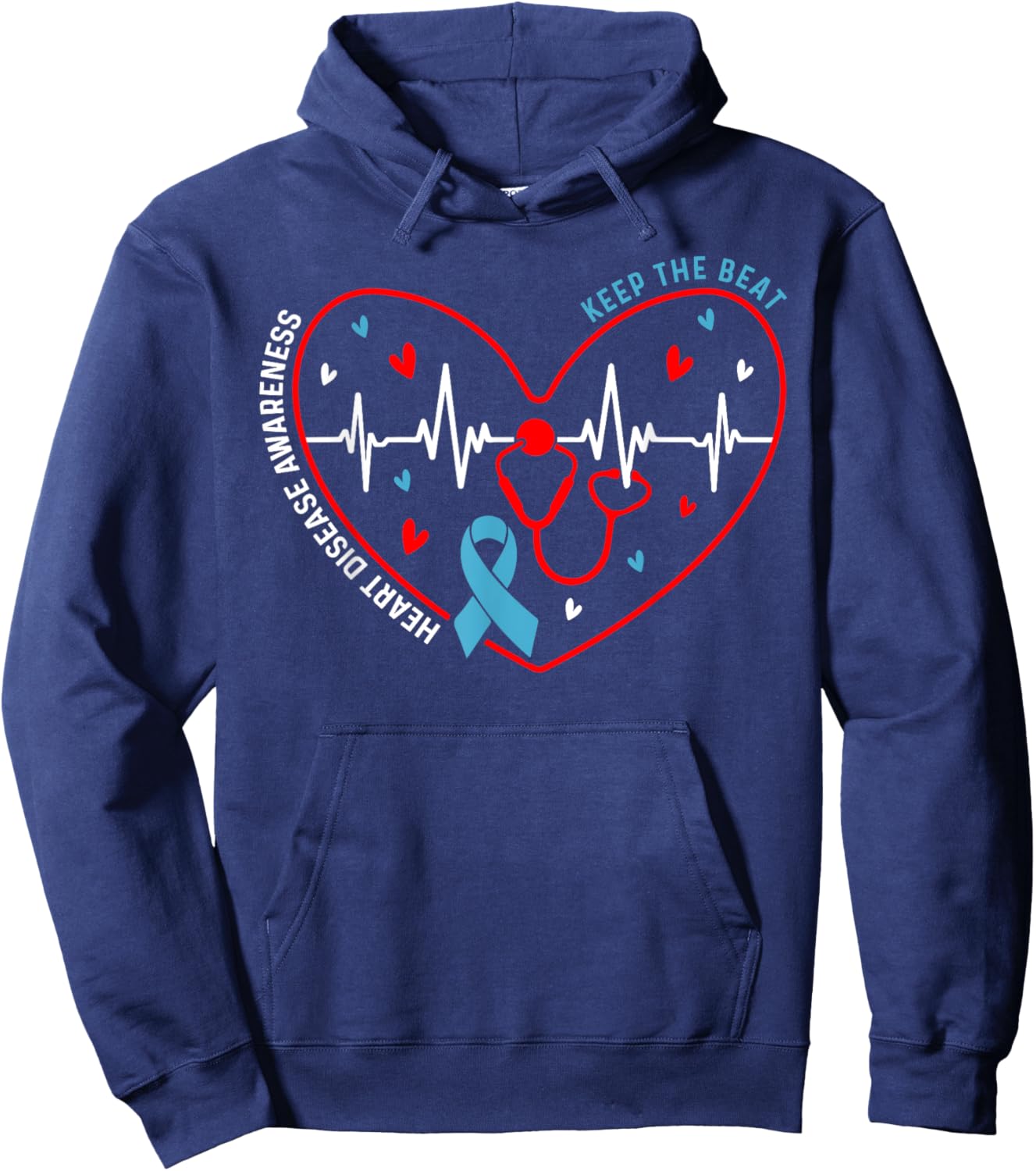 Heart Disease Awareness Heartbeat Survivor Warrior Support Hoodie - Hoodie | Navy