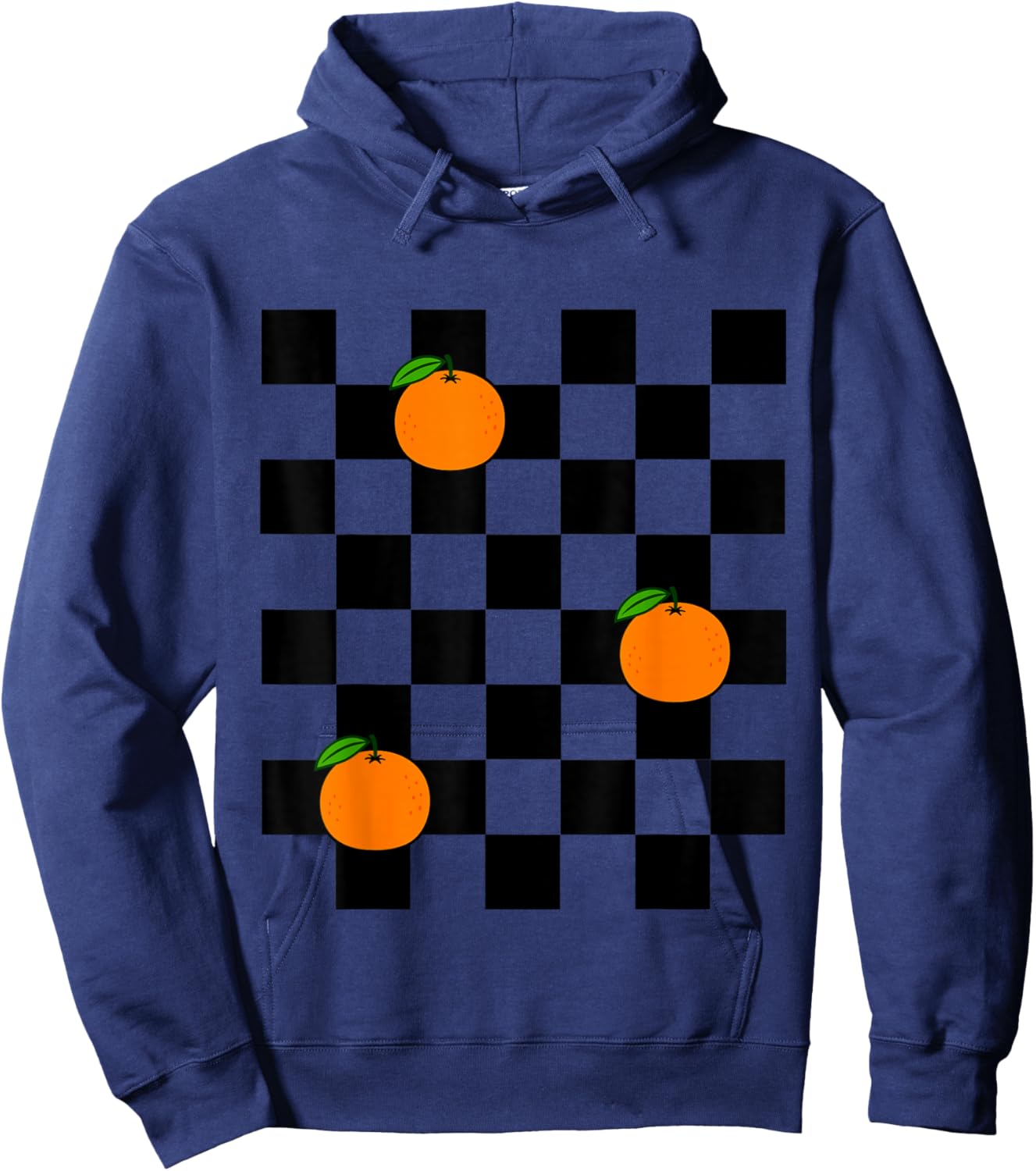 Black White Checkerboard Oranges Hoodie - Hoodie | Navy
