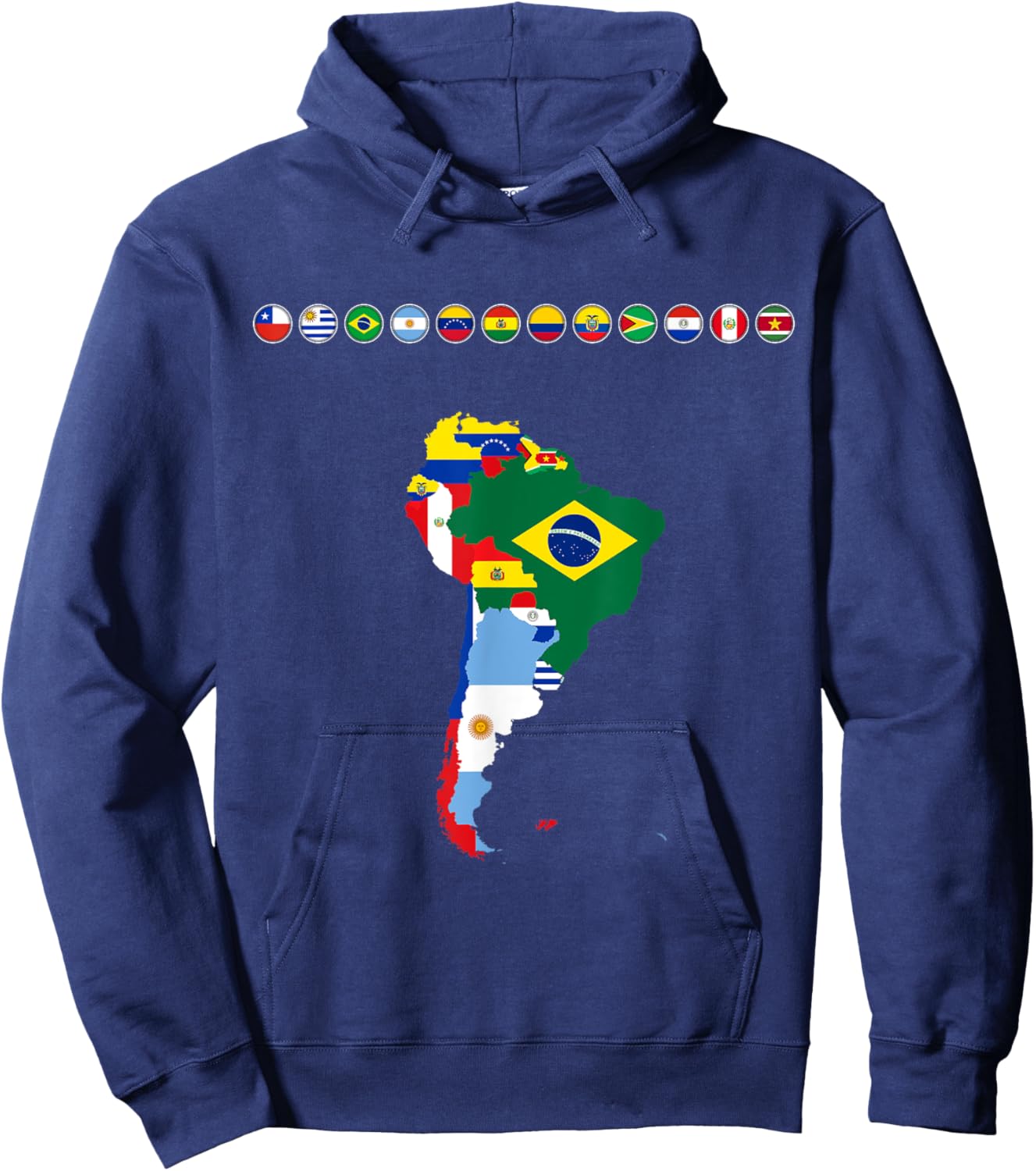 South America, South American Flags, South America Map. Hoodie - Hoodie | Navy