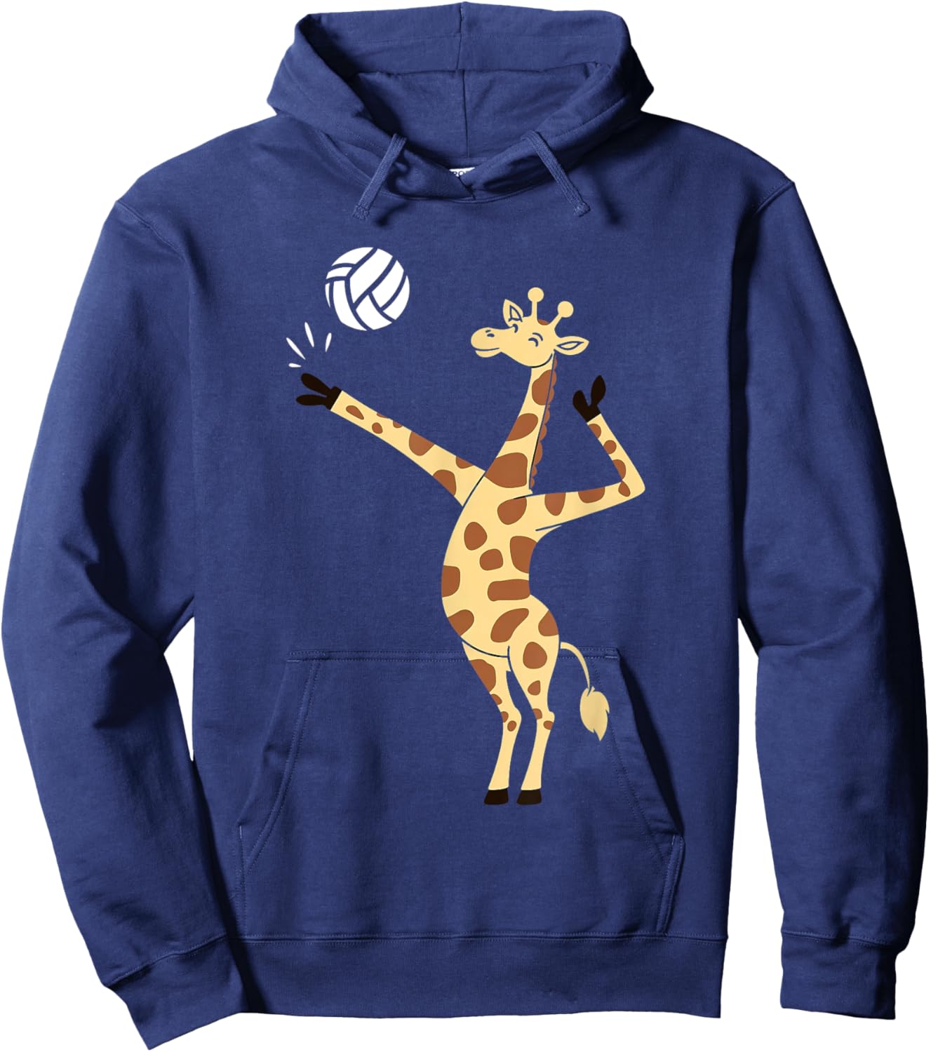 Giraffe Playing Volleyball Funny Whimsical Cartoon Graphic Hoodie - Hoodie | Navy