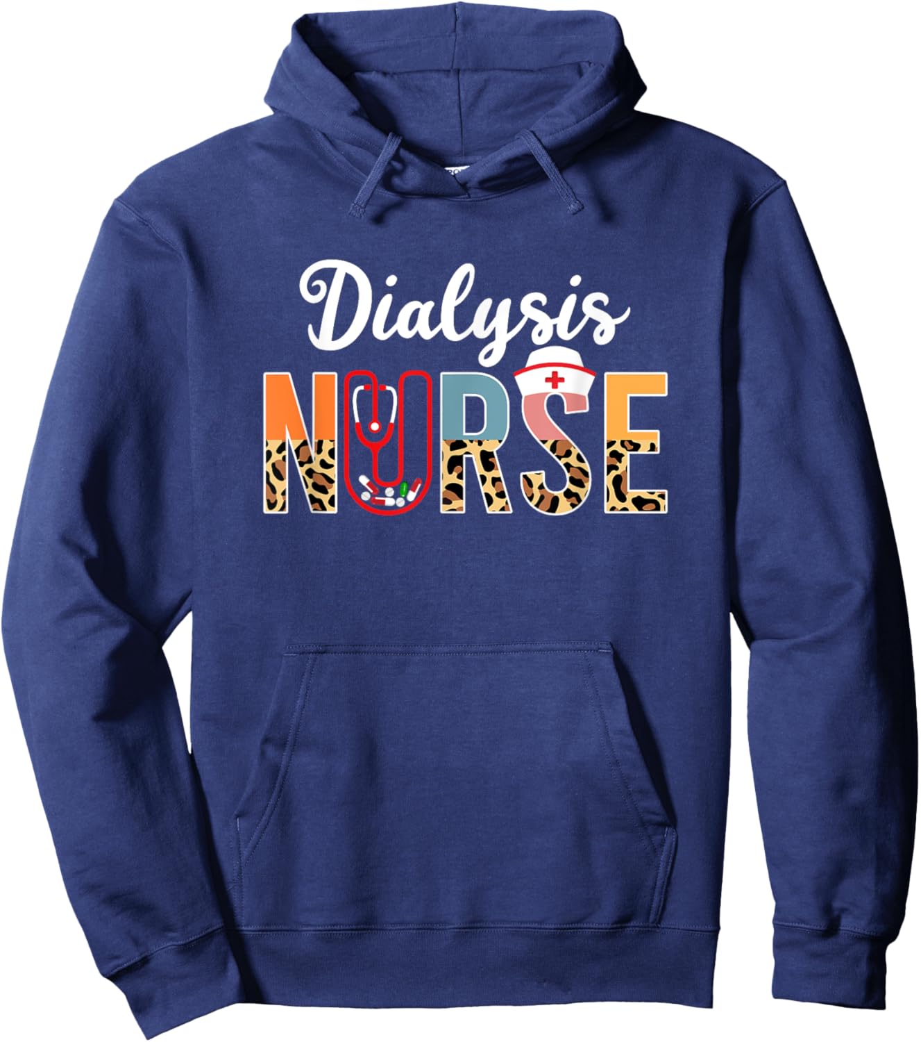Dialysis Nurse Stethoscope Leopard Print Dialysis Nursing Hoodie - Hoodie | Navy