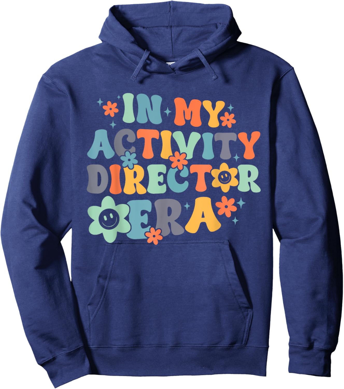 Groovy In My Activity Director Era Funny Retro Black - -Adults, Small, Short Sleeve Hoodie - Hoodie | Navy