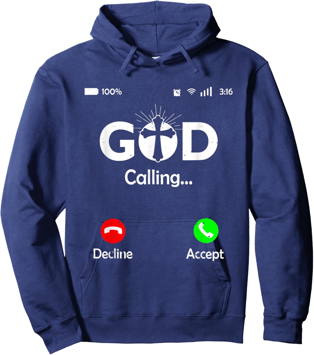 God Is Calling Phone Screen Religious Humor Christian Hoodie - Hoodie | Navy