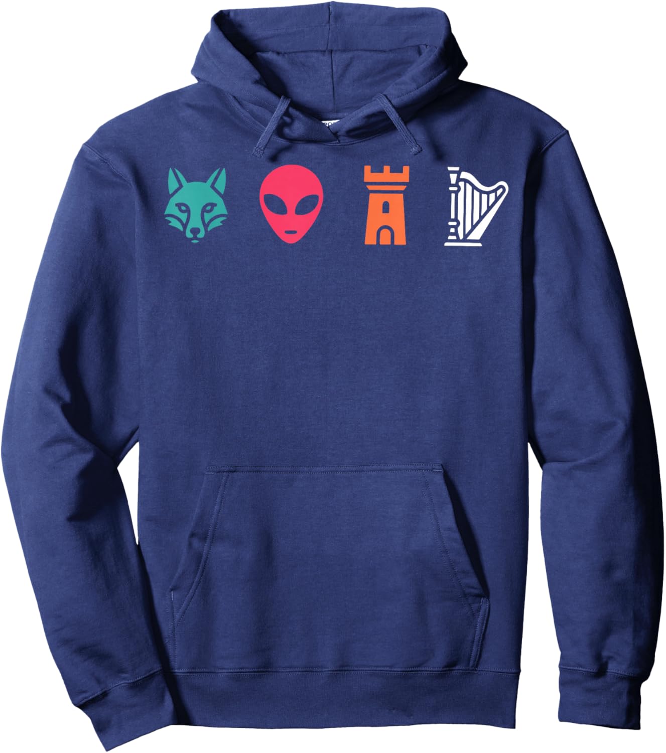 Fox Alien Castle Harp Retro Hoodie - Hoodie | Navy
