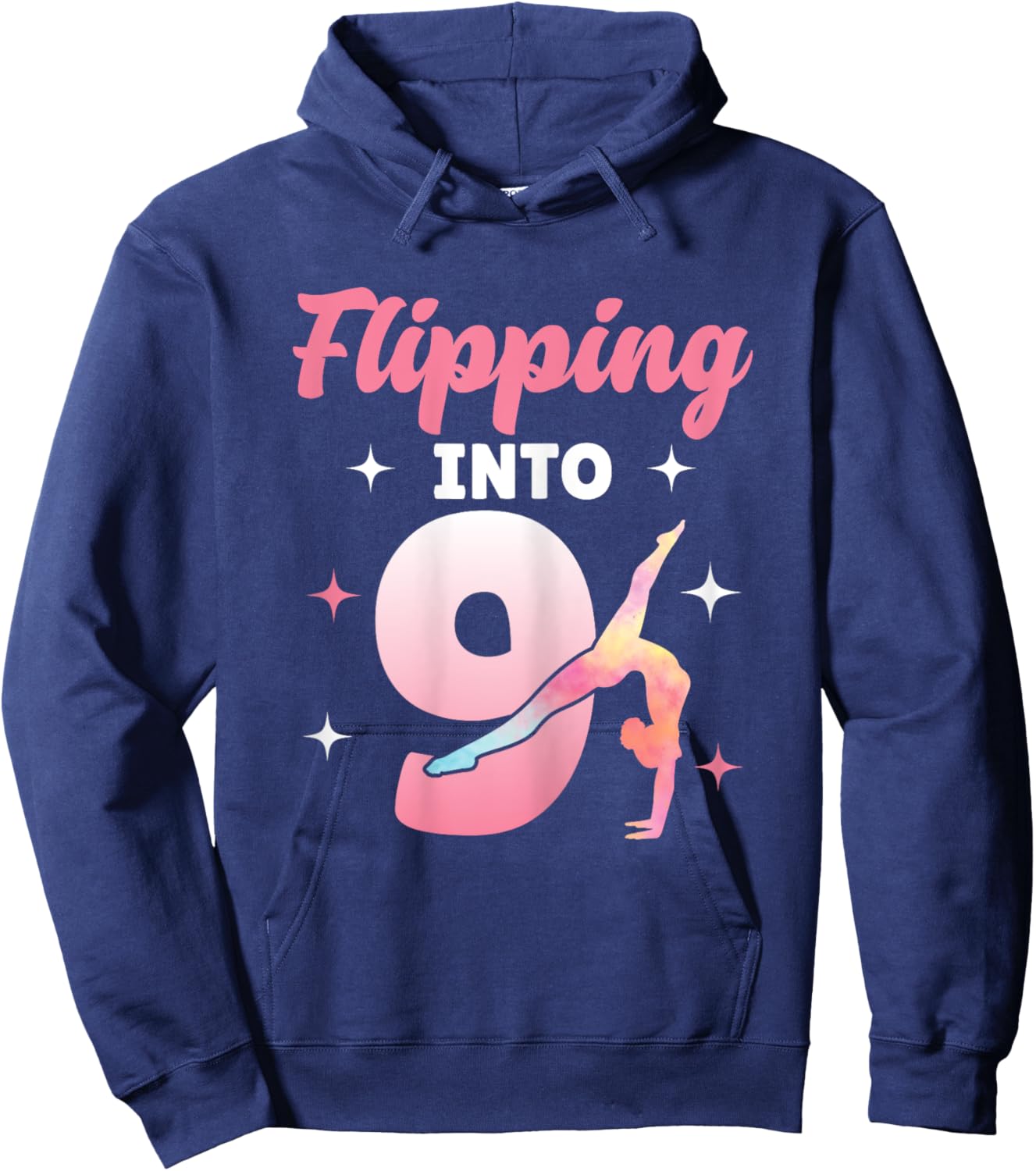 9th Birthday Party Gymnast Gymnastics Flipping Into 9 Hoodie - Hoodie | Navy