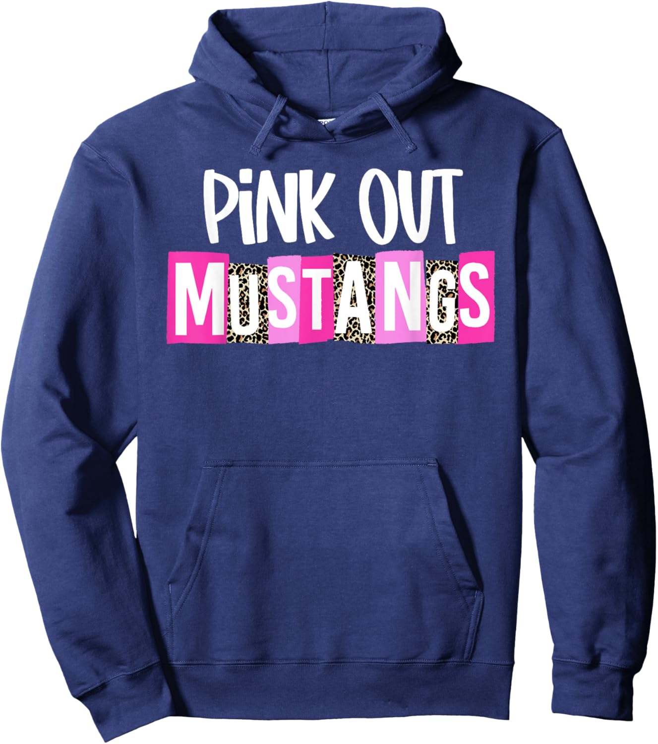 Pink Out Mustangs Breast Cancer Awareness School Spirit Hoodie - Hoodie | Navy