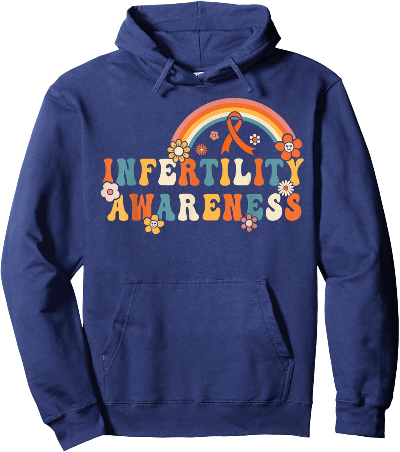 Groovy Infertility Awareness Orange Ribbon Rainbow Men Women Hoodie - Hoodie | Navy