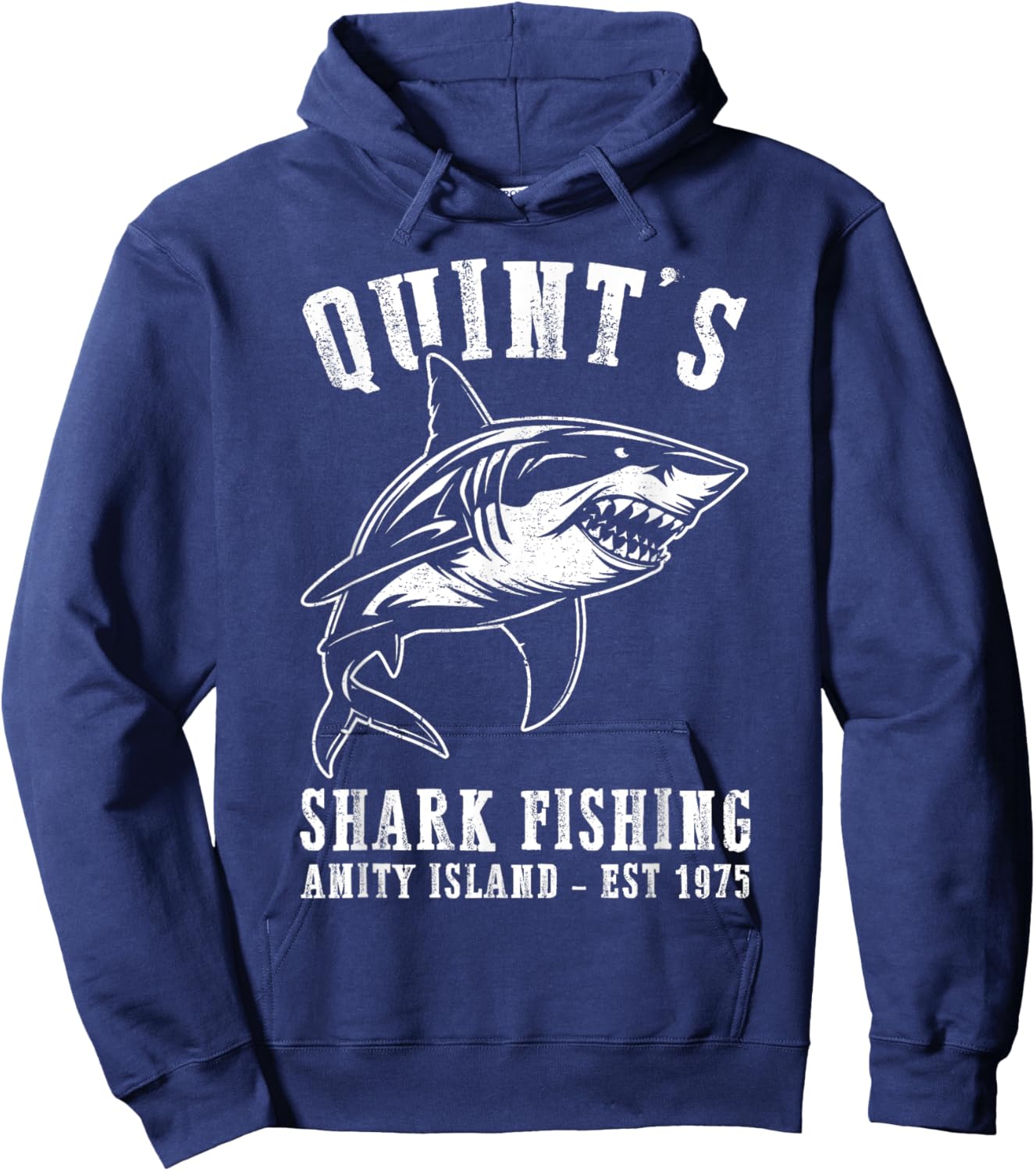 Quints Awesome Ocean Animals Vintage Apparel Shark Fishing Hoodie - Hoodie | Navy