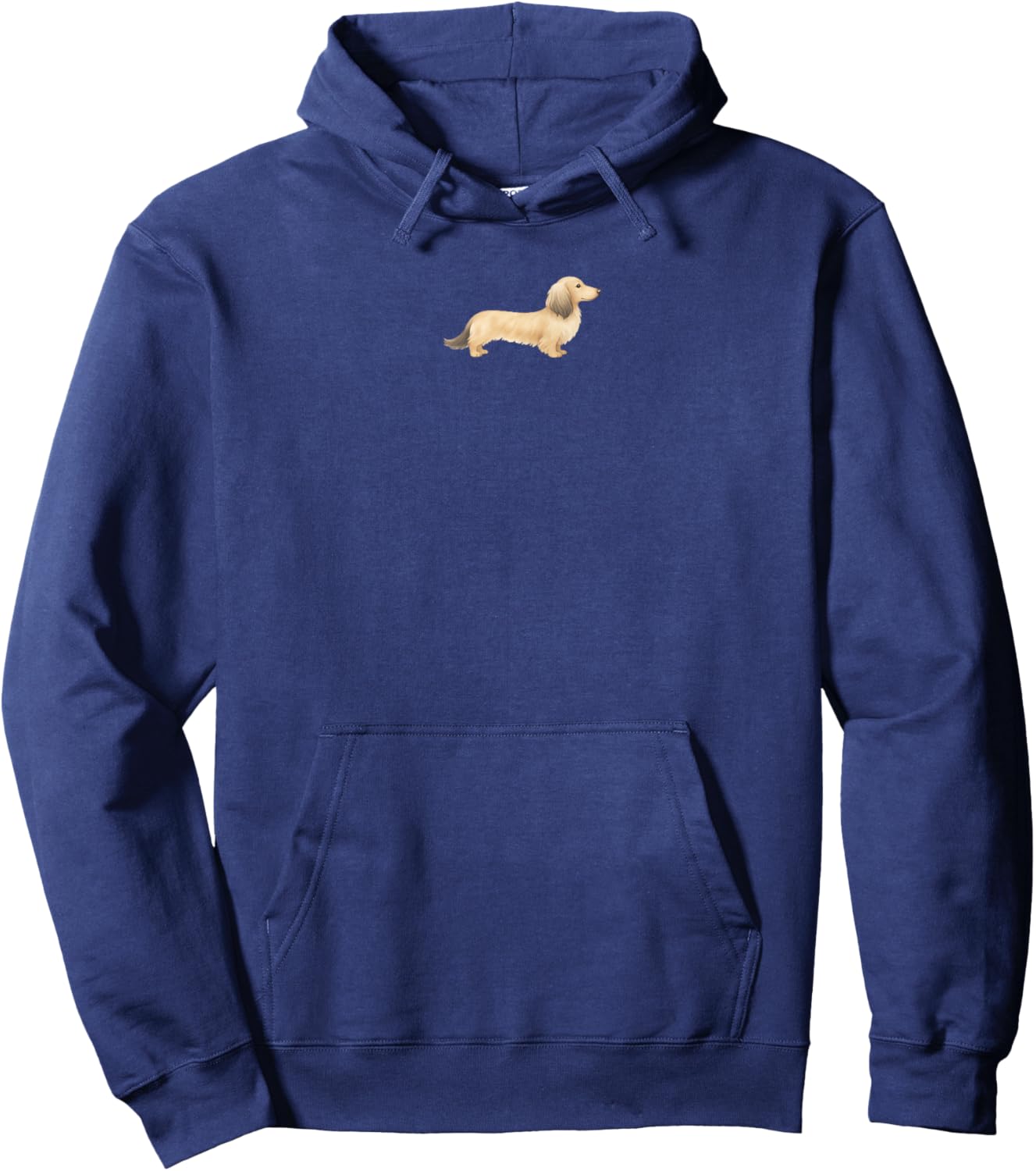 Shaded Cream Long Haired Dachshund Neutral Coastal Stripes Hoodie - Hoodie | Navy