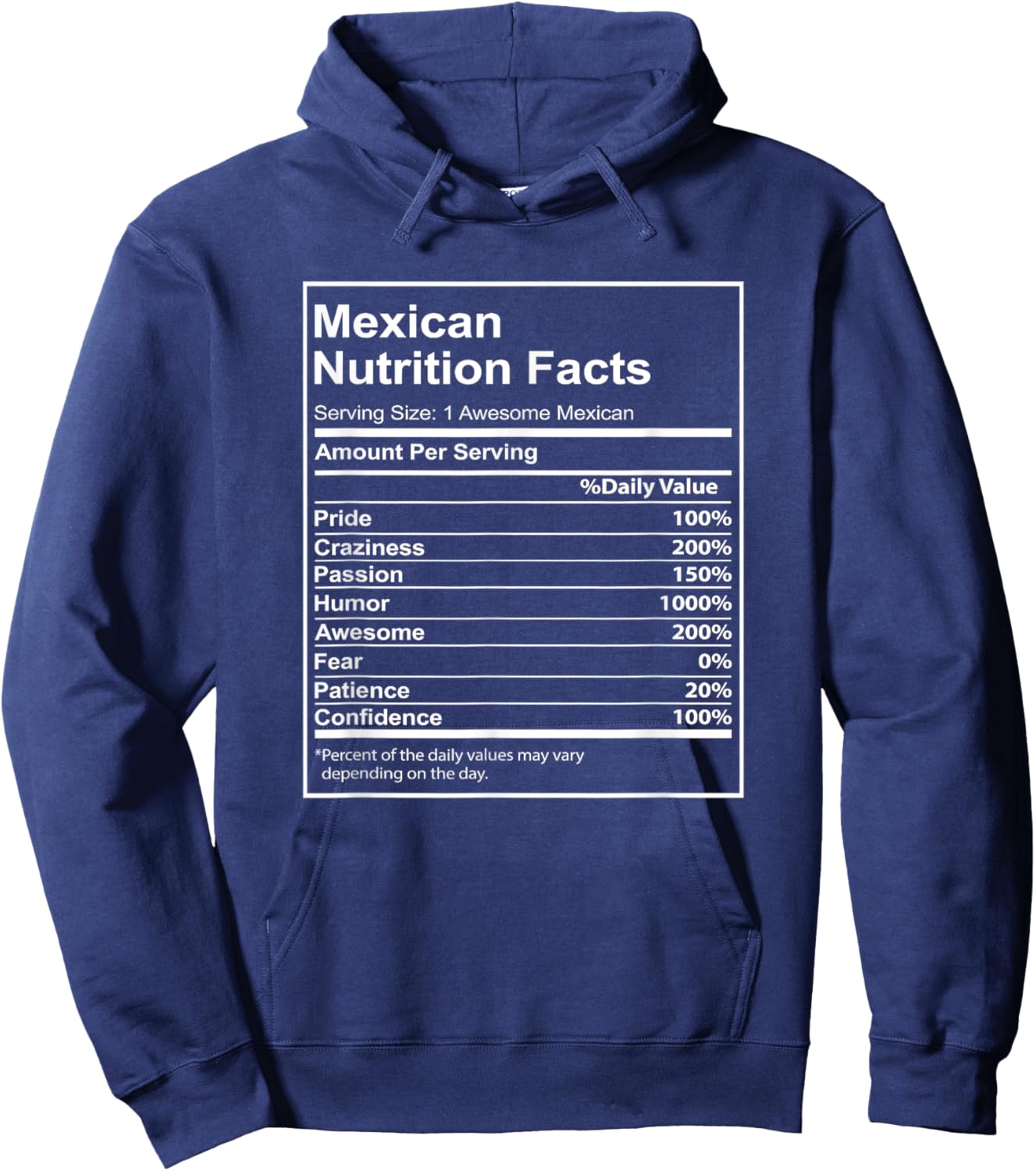 Mexican Nutrition Facts Funny Mexican Pride Heritage Hoodie - Hoodie | Navy
