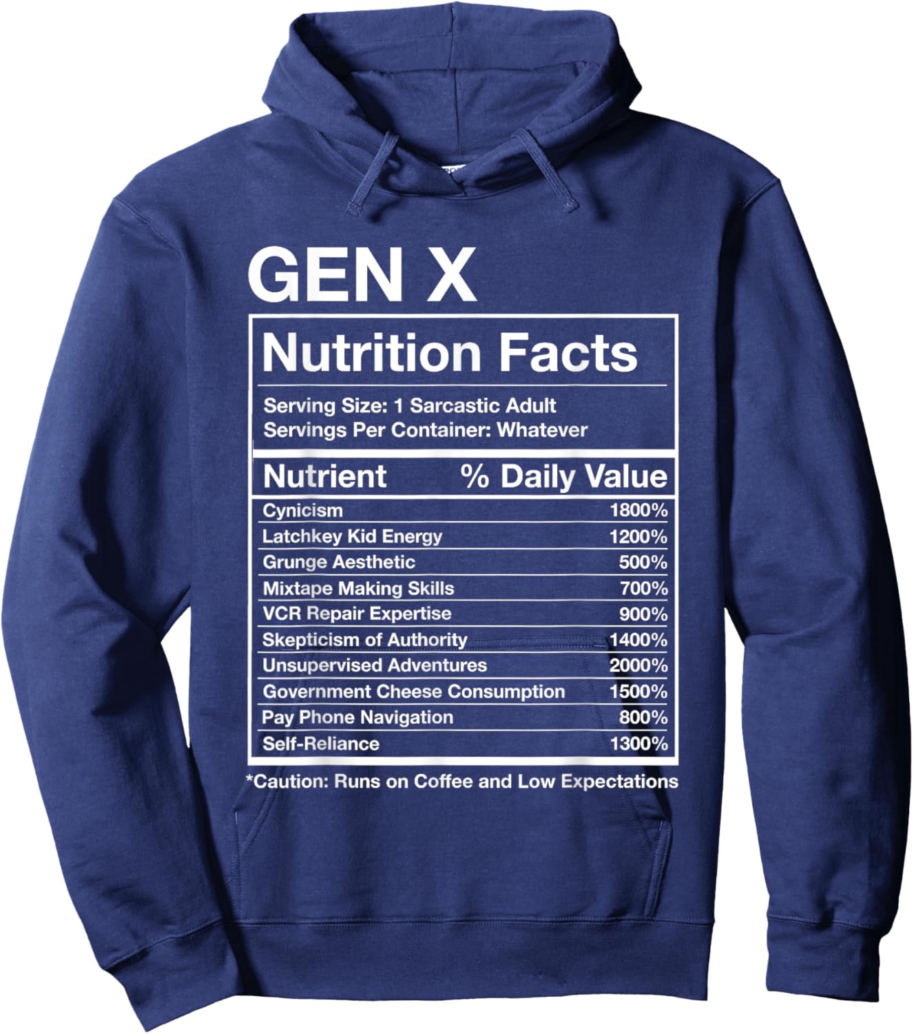 Gen X Nutrition Facts - Funny Generation Meme Hoodie - Hoodie | Navy