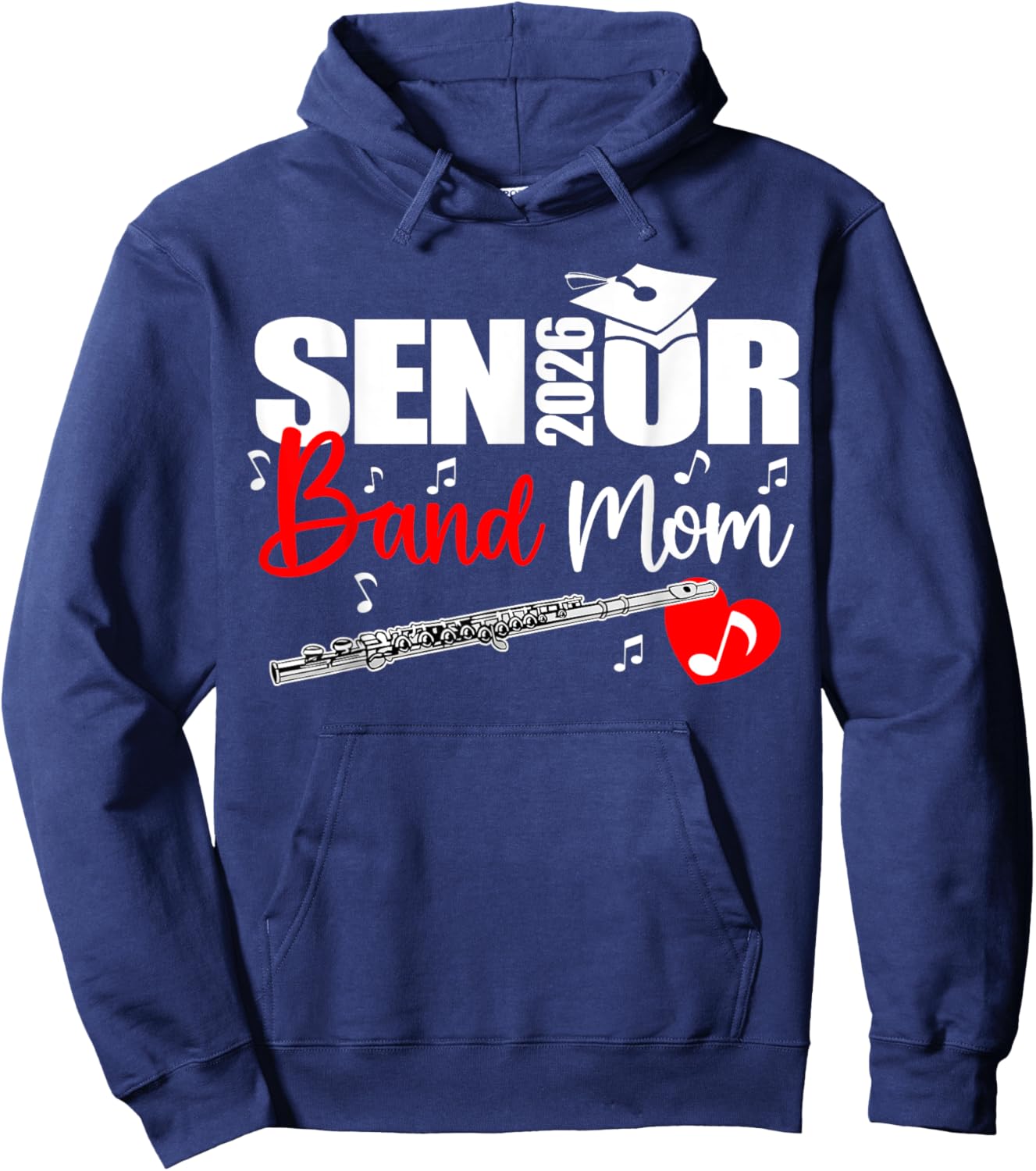 Senior Band Mom 2026 Marching Band Class of 2026 Flute Hoodie - Hoodie | Navy