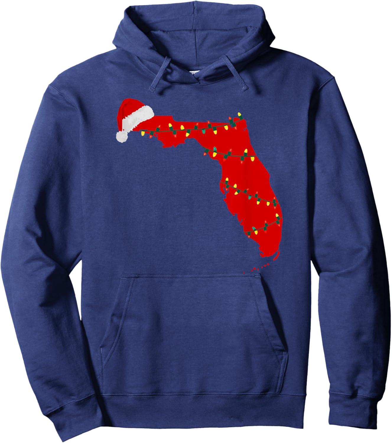 Florida Christmas State Map Lights Santa Hat Tropical Xmas Hoodie - Hoodie | Navy
