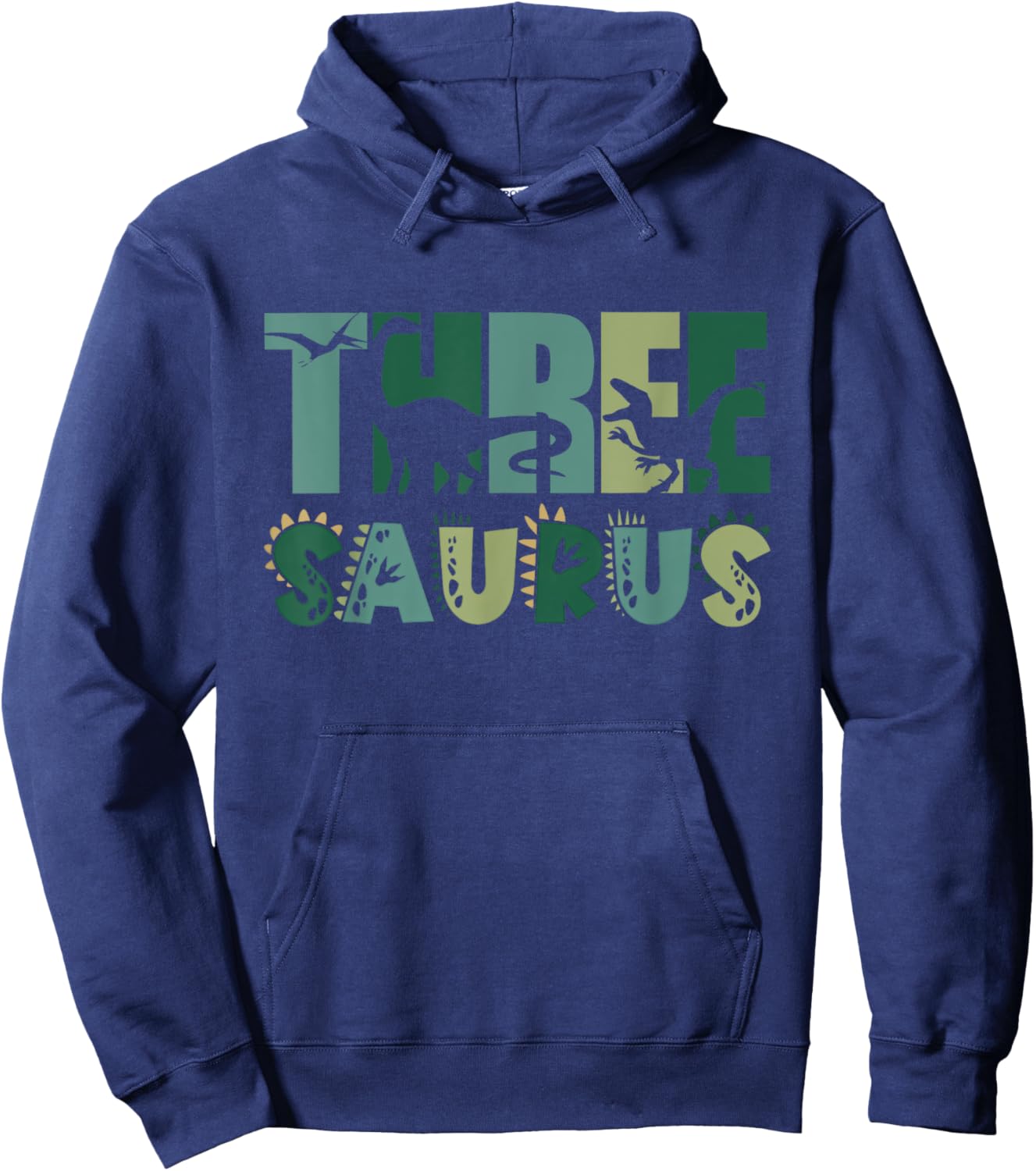 Three Saurus 3rd Birthday Dinosaur Boy Toddler Kids Hoodie - Hoodie | Navy