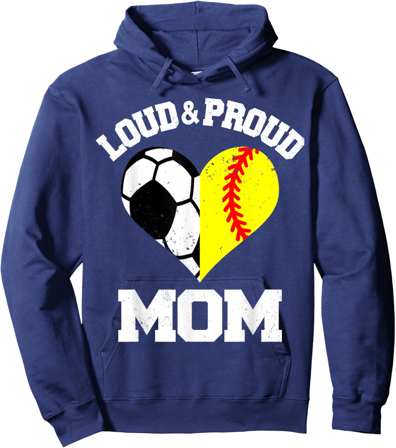 Loud & Proud Mom Soccer Softball Heart Sports Mom Game Day Hoodie - Hoodie | Navy