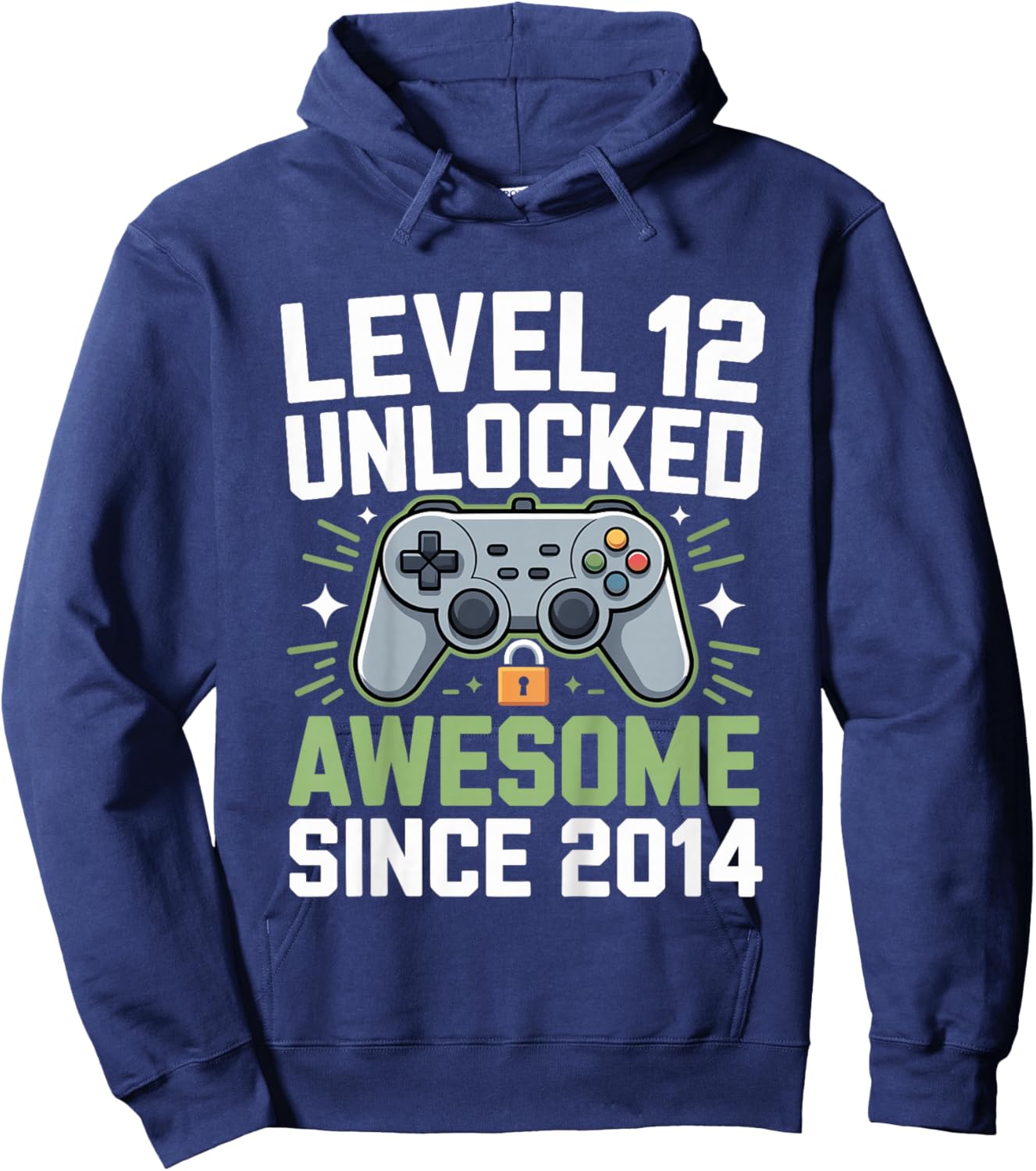Kids Level 12 Unlocked Since 2014 Gamer 12th Birthday Hoodie - Hoodie | Navy