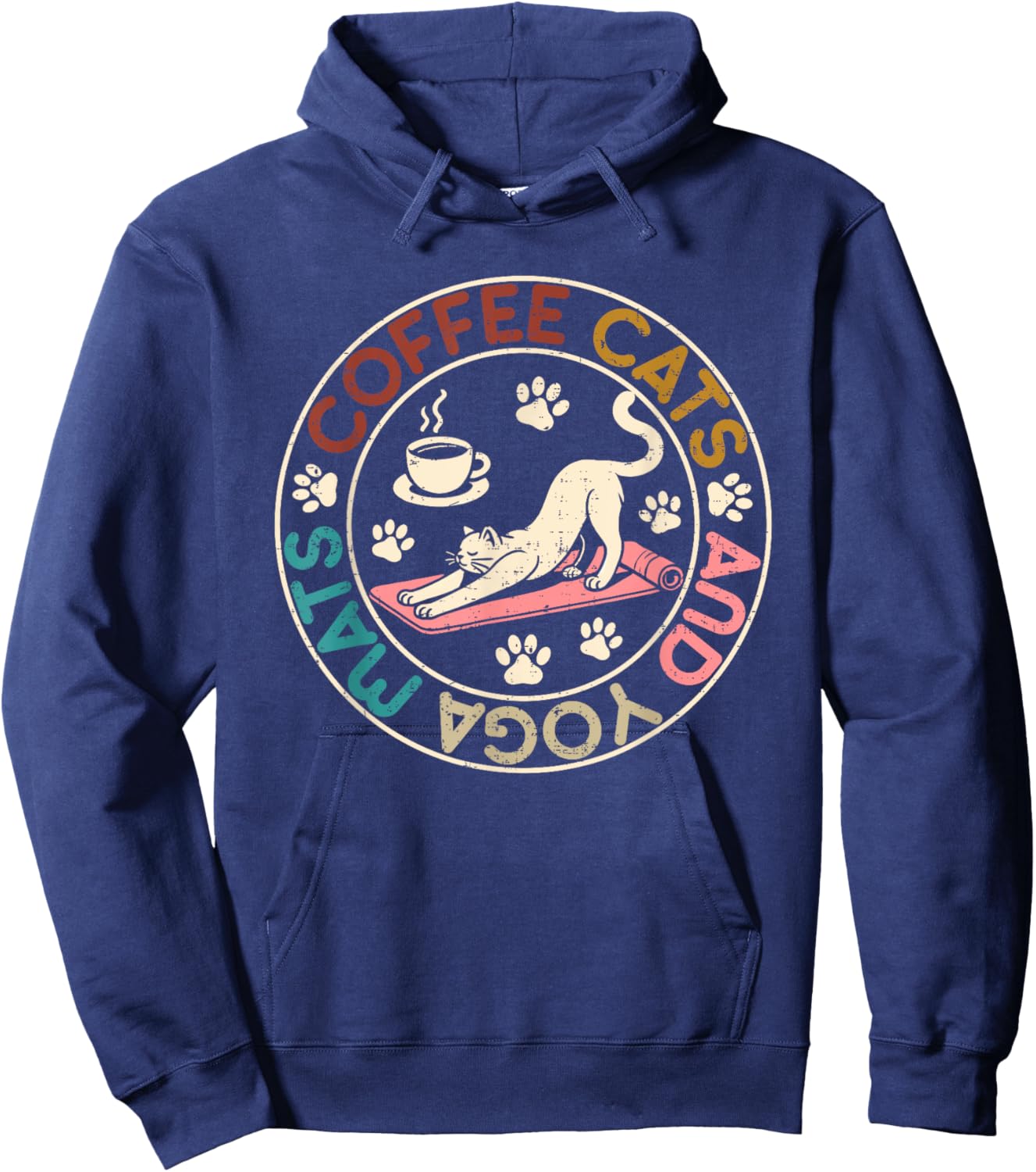 Coffee Cats And Yoga Mats - Funny Cats And Yoga Lover Hoodie - Hoodie | Navy