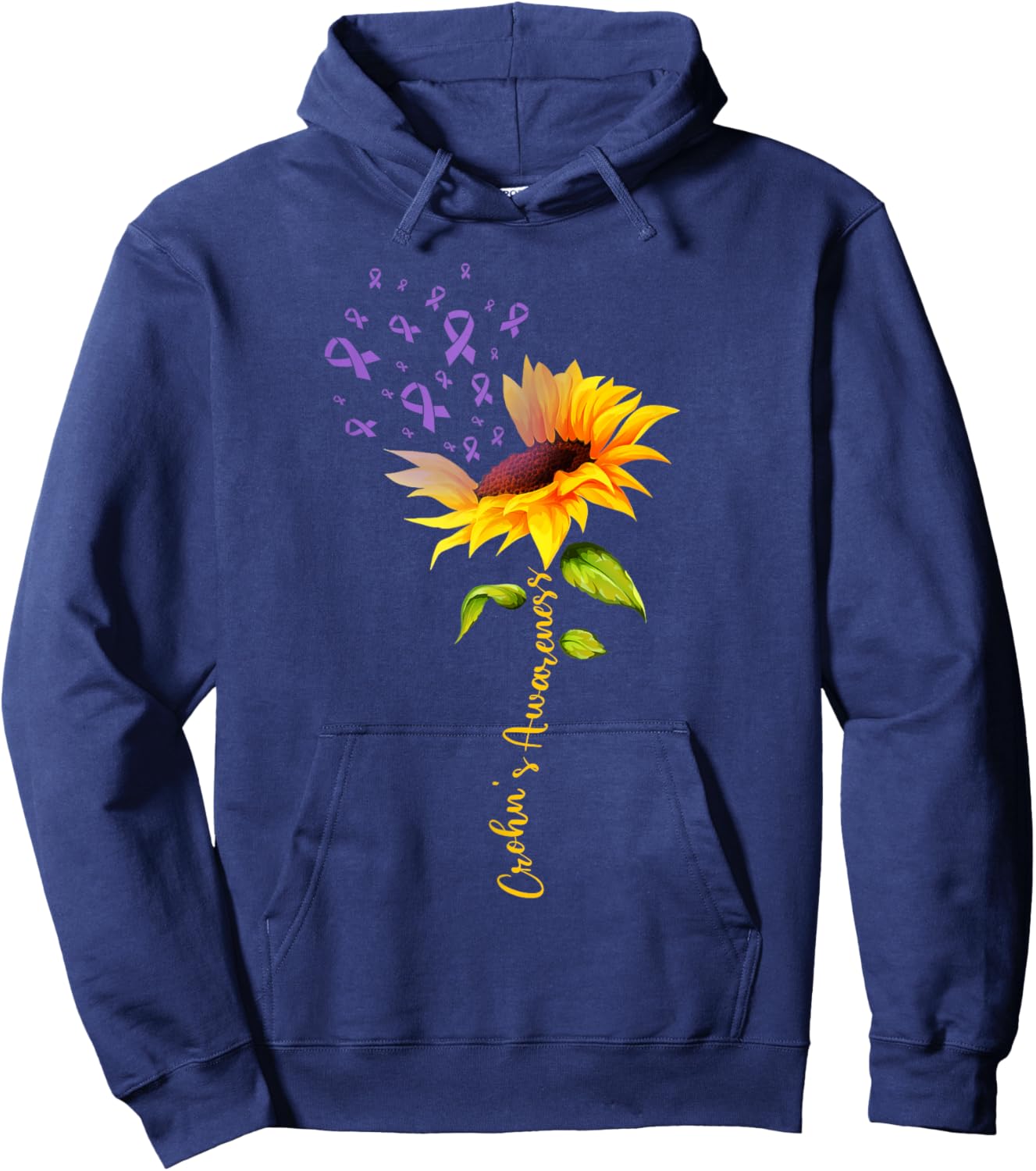 Sunflower Crohns Disease Purple Ribbon Crohn's Awareness Hoodie - Hoodie | Navy