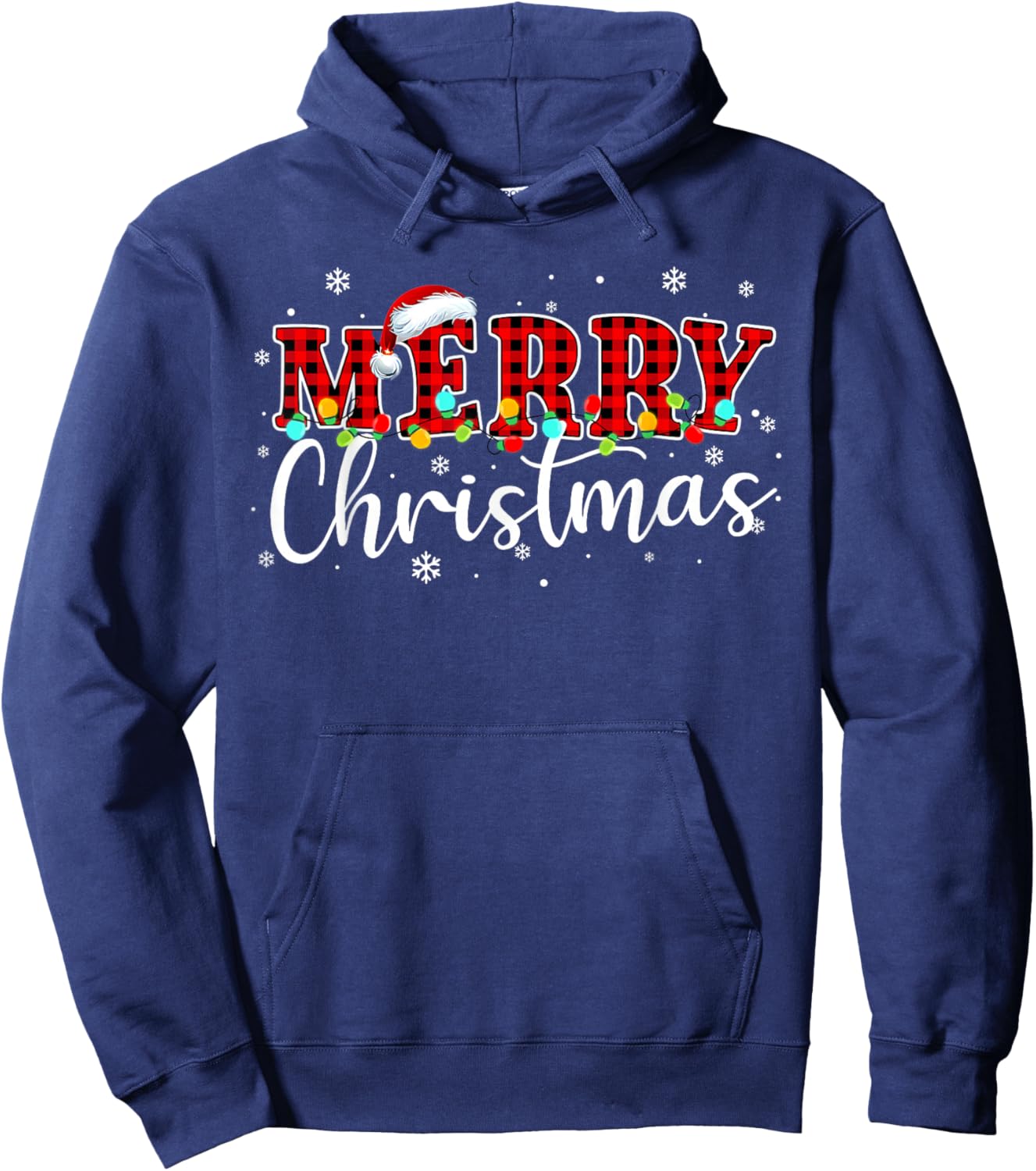 Merry Christmas Buffalo Plaid Red Santa Family Xmas Pajamas Hoodie - Hoodie | Navy
