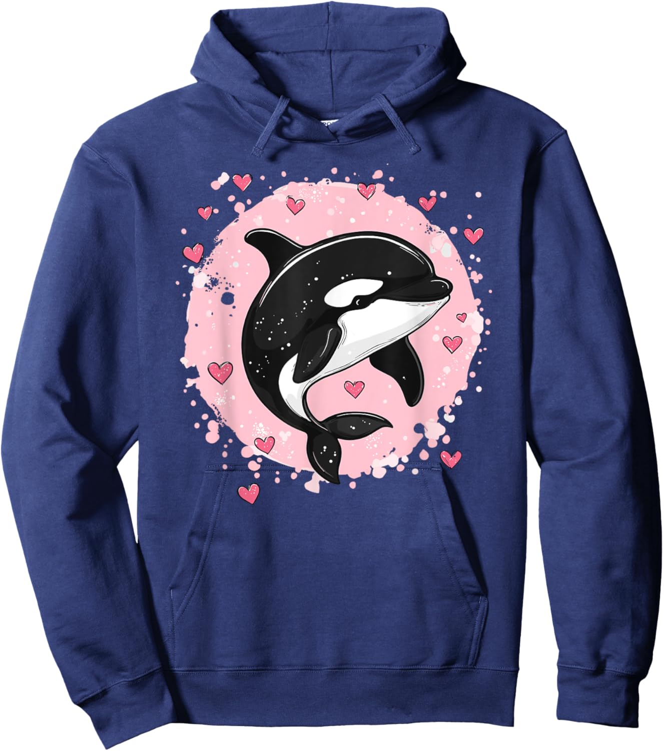 Orque entourée de cœurs et d'éclaboussures roses Hoodie - Hoodie | Navy