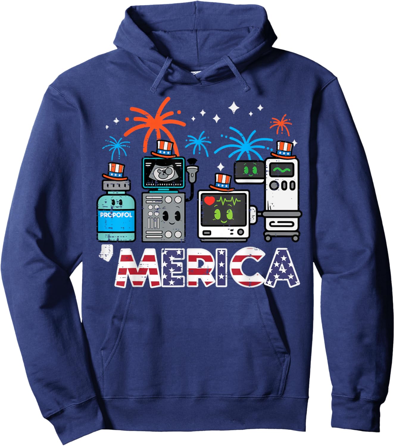 4th July Nurse Propofol Merica Scrub Top Patriotic Men Women Hoodie - Hoodie | Navy