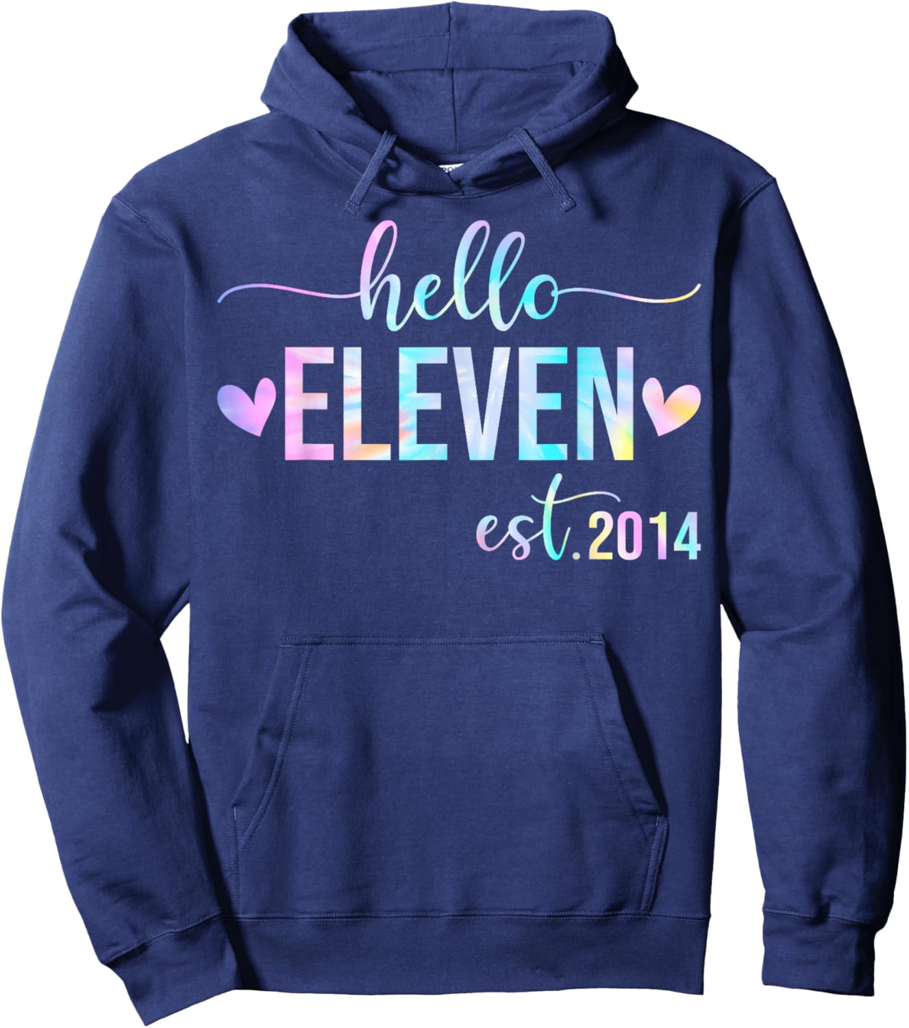 Hello Eleven Est 2014 11 Years Old 11th Birthday Girls Boys Hoodie - Hoodie | Navy