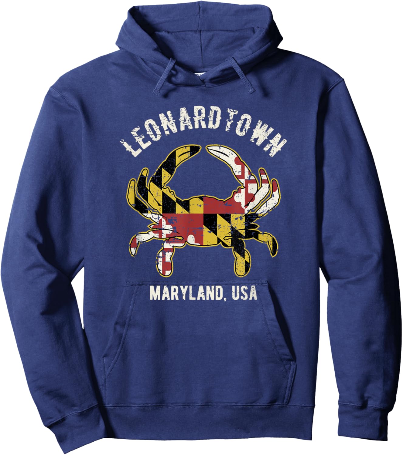 Leonardtown Maryland Crab Vintage Distressed Style Design Hoodie - Hoodie | Navy