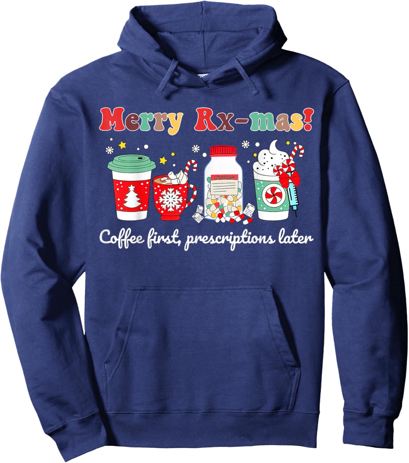 Merry Rx-max Christmas Oncology Pharmacist Pharmacy Tech Hoodie - Hoodie | Navy