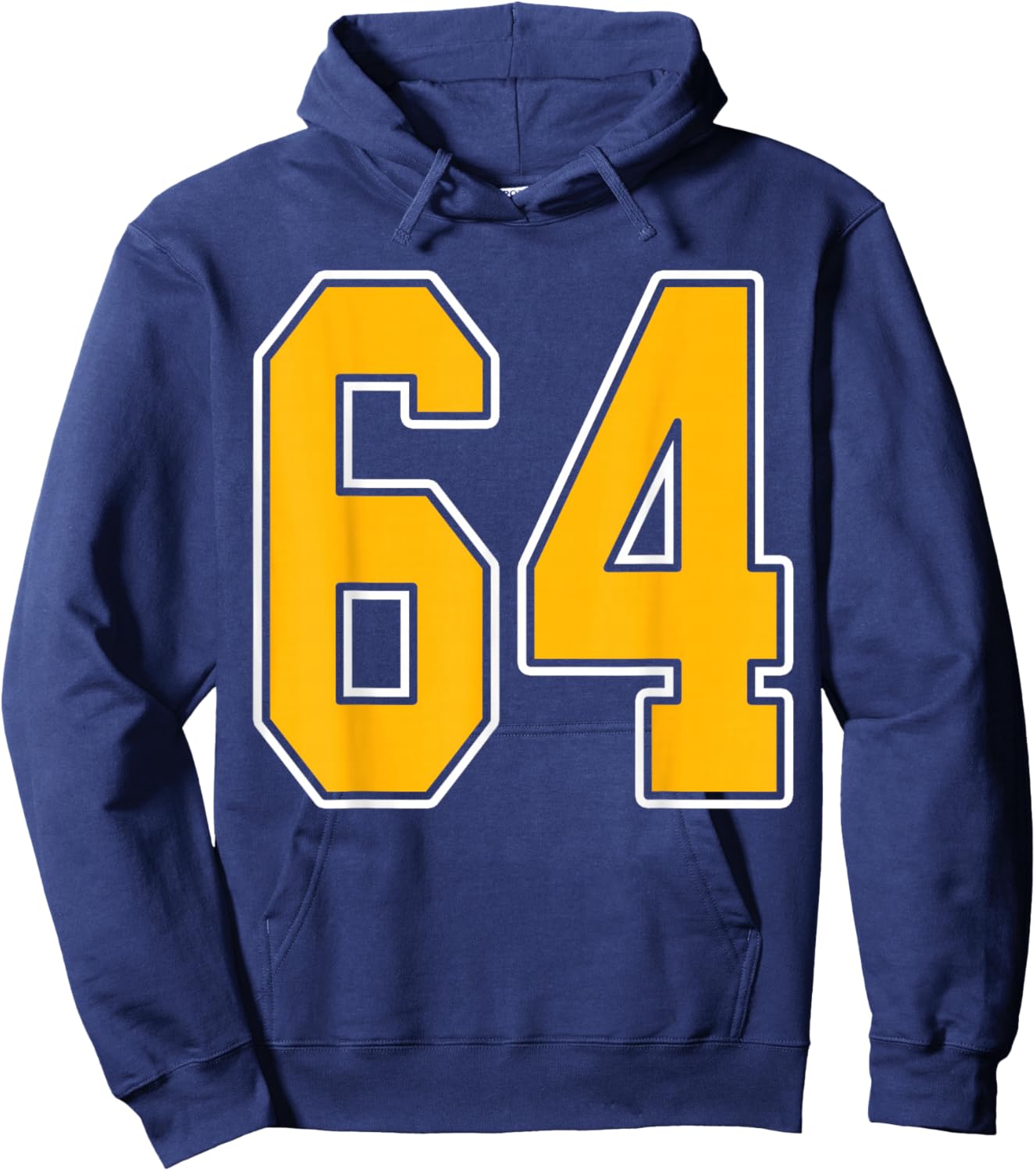 Gold and White Sports Number 64 Jersey Uniform Player Hoodie - Hoodie | Navy