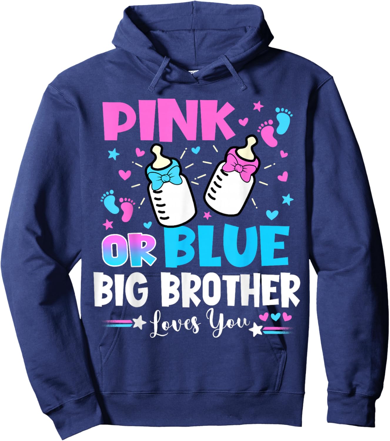 Pink Or Blue Big Brother Loves You Gender Reveal Baby Hoodie - Hoodie | Navy