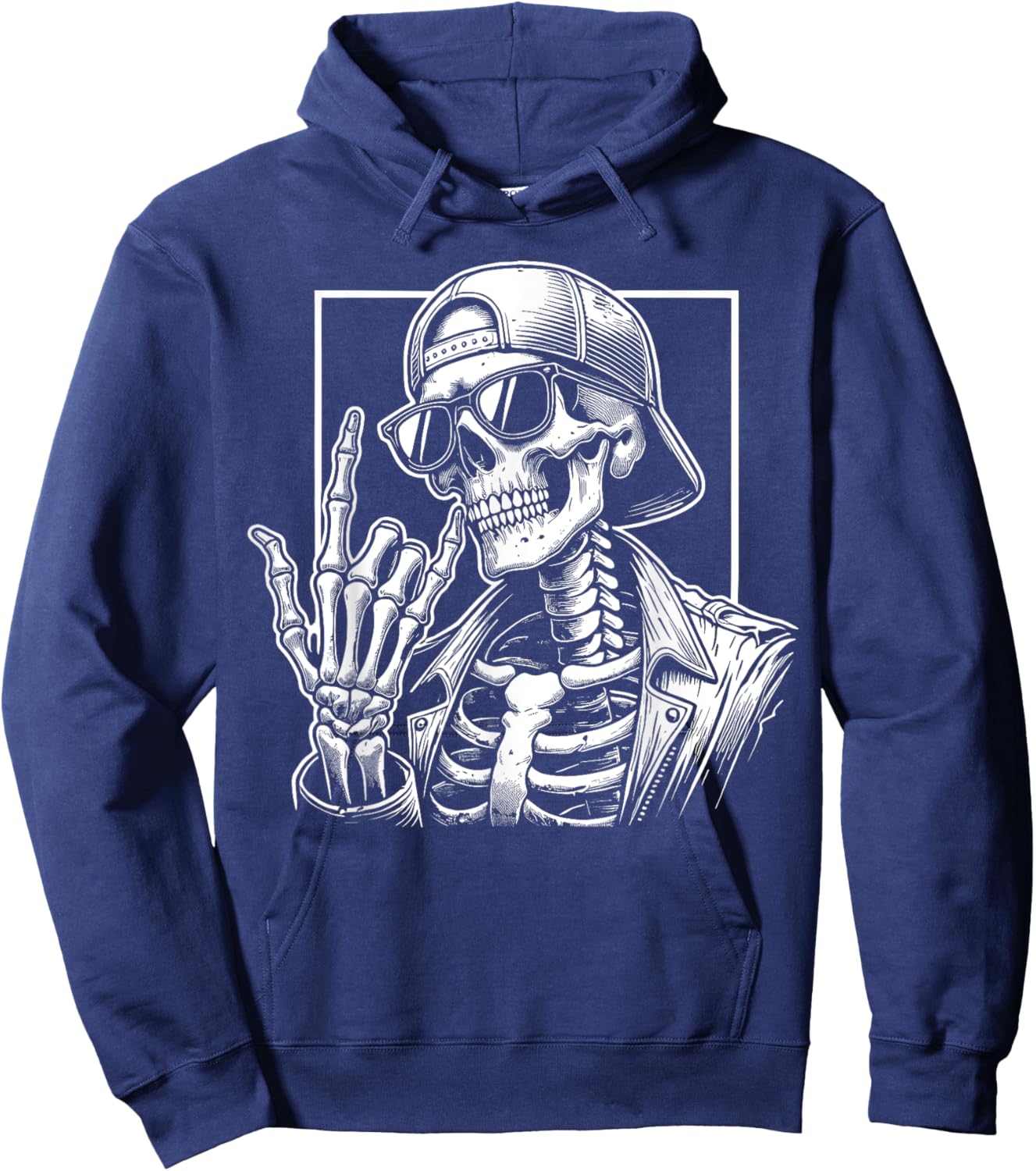 Skeleton Rock Hand Halloween Costume Rocker Cool Rock Music Hoodie - Hoodie | Navy