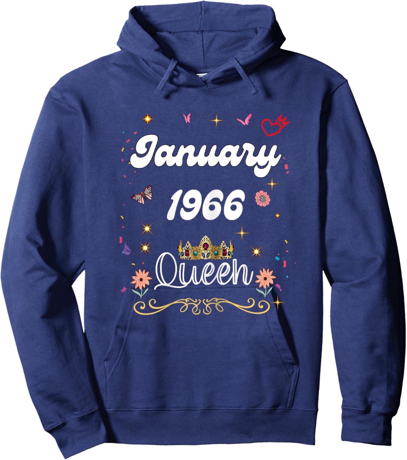 January 1966 Queen Since January 1966 Birthday Girl Woman Hoodie - Hoodie | Navy