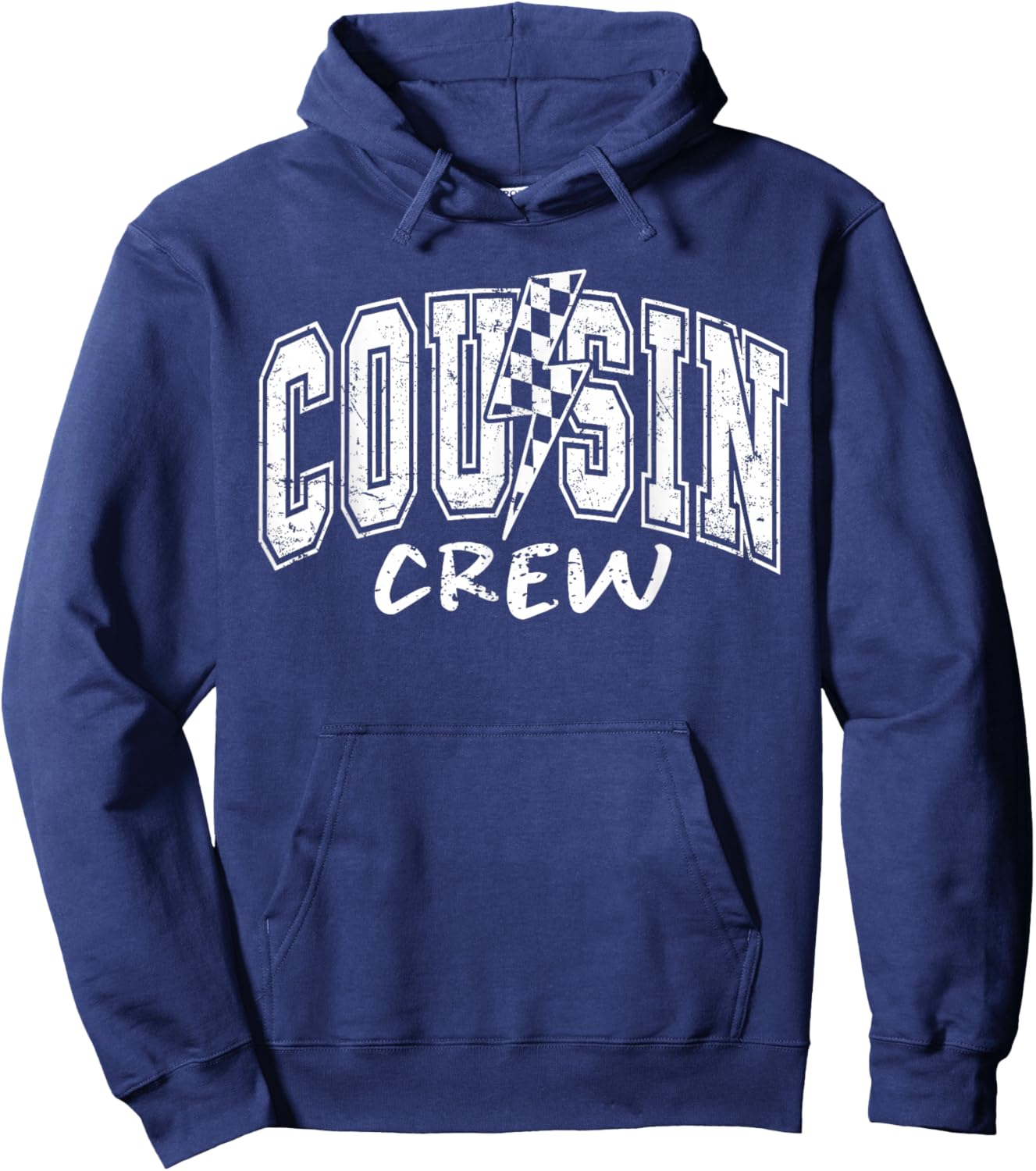 Cousin Crew Family Matching Lightning Bolt Checkered Varsity Hoodie - Hoodie | Navy