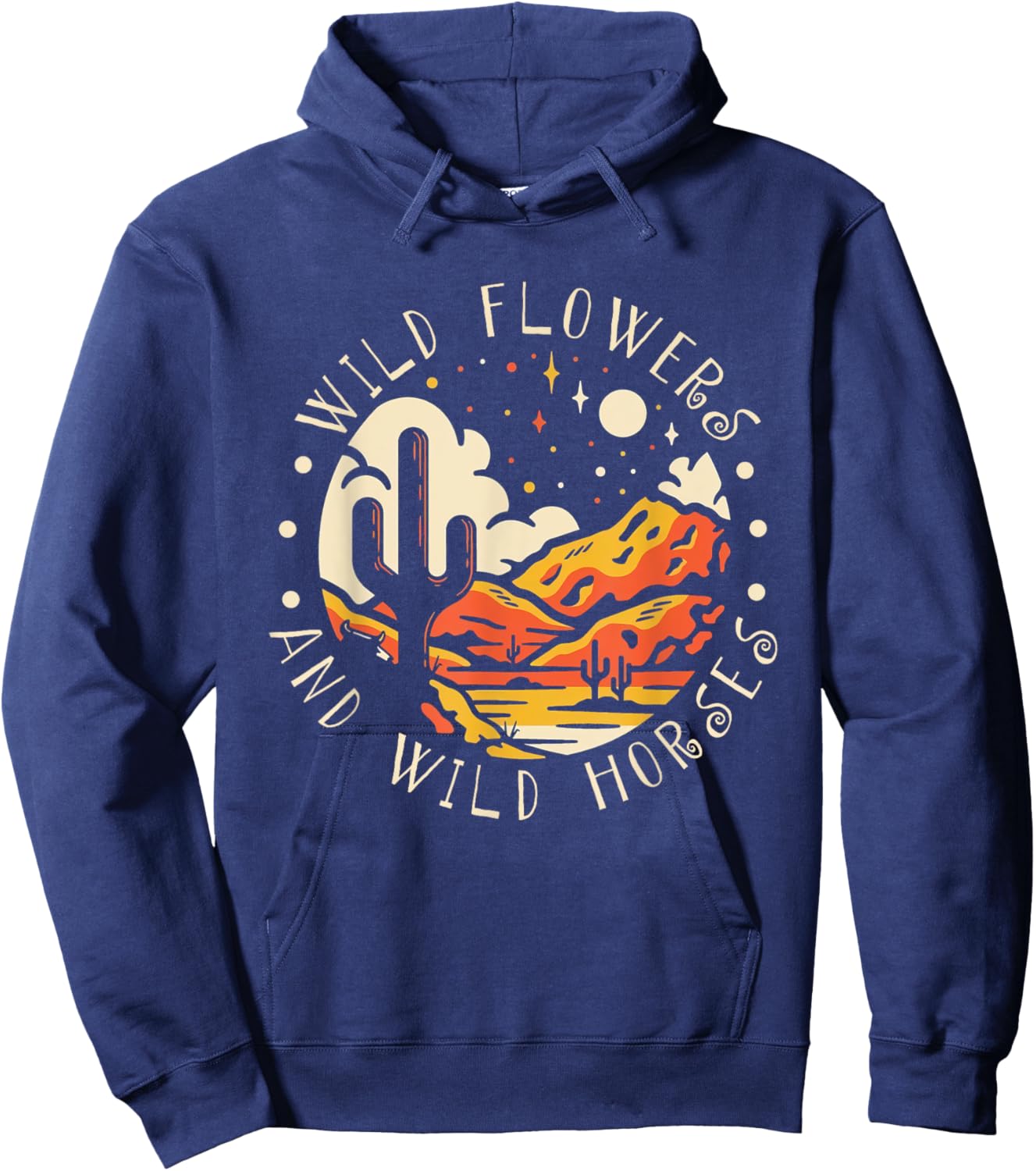 WildFlowers And Wild Horses Mountains Deserts West Cactus Hoodie - Hoodie | Navy