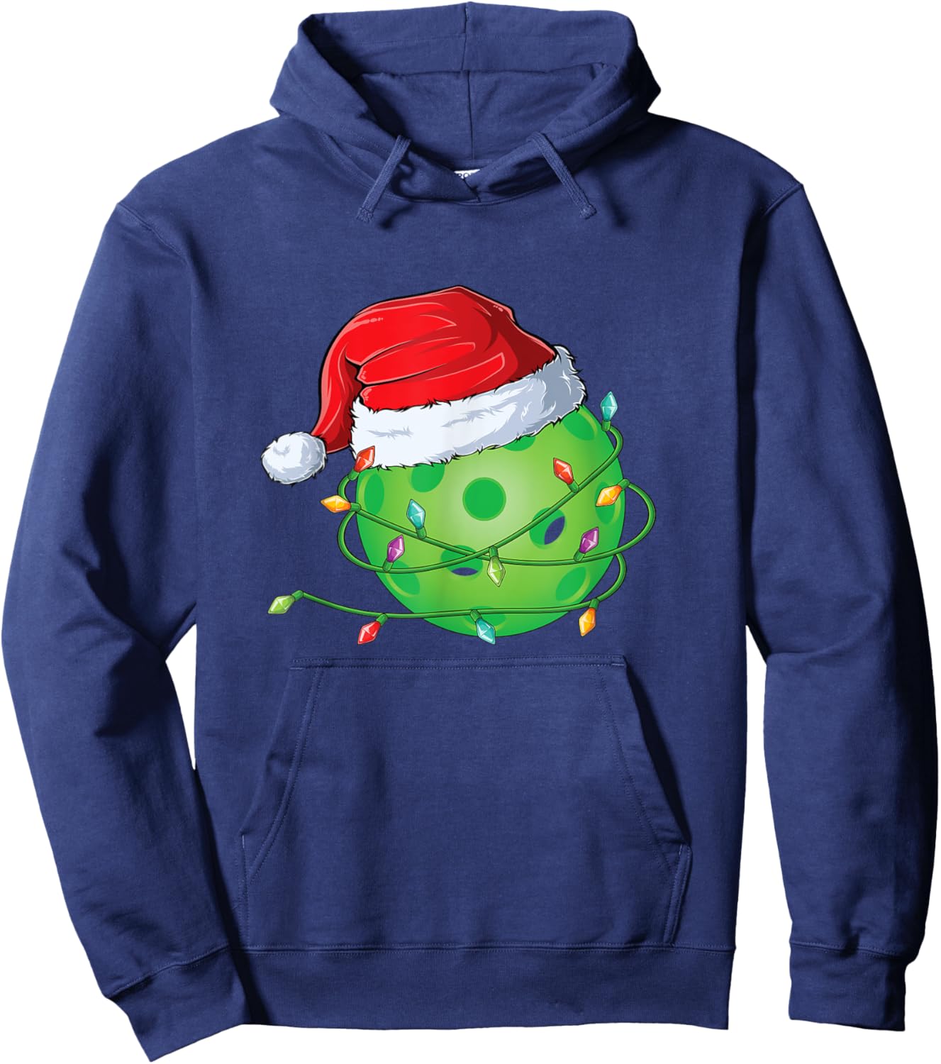Christmas Pickleball in Santa Hat wrapped in Holiday Lights Hoodie - Hoodie | Navy